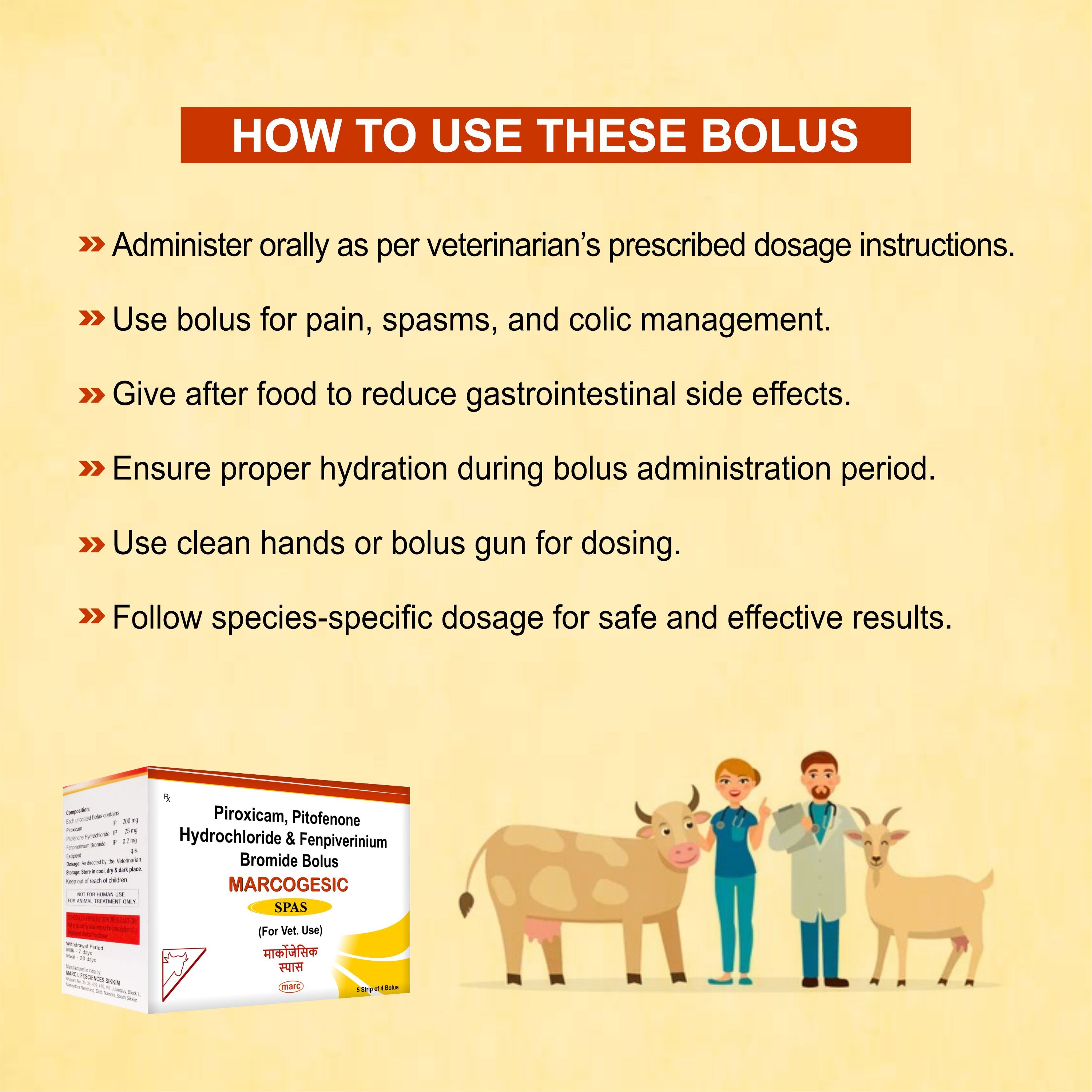 Marcogesic Spas Bolus (5x4) – Advanced Antispasmodic & Analgesic for Livestock