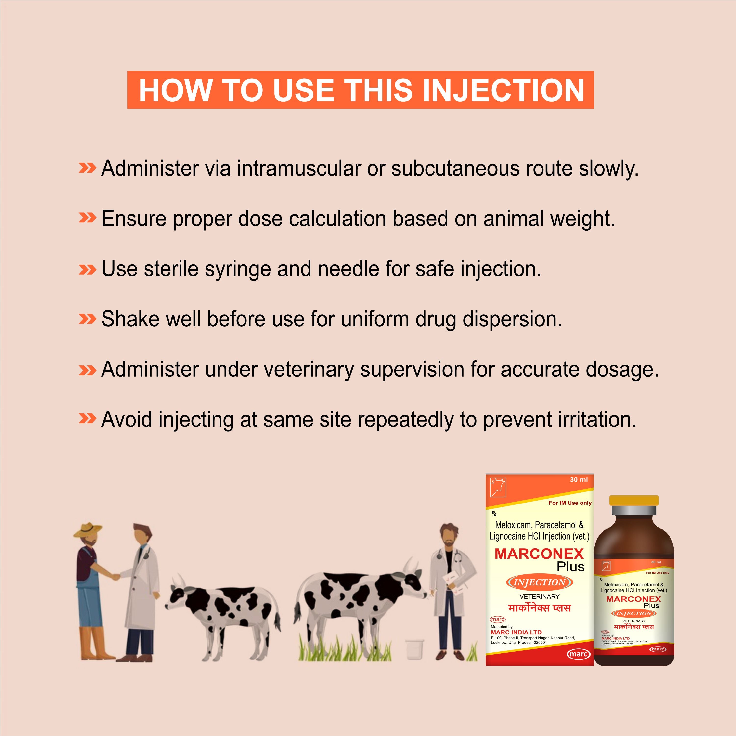 Marconex Plus Injection 30ml – Fast-Acting Veterinary Pain Relief & Anti-Inflammatory for Livestock & Pets (Pack of 3)