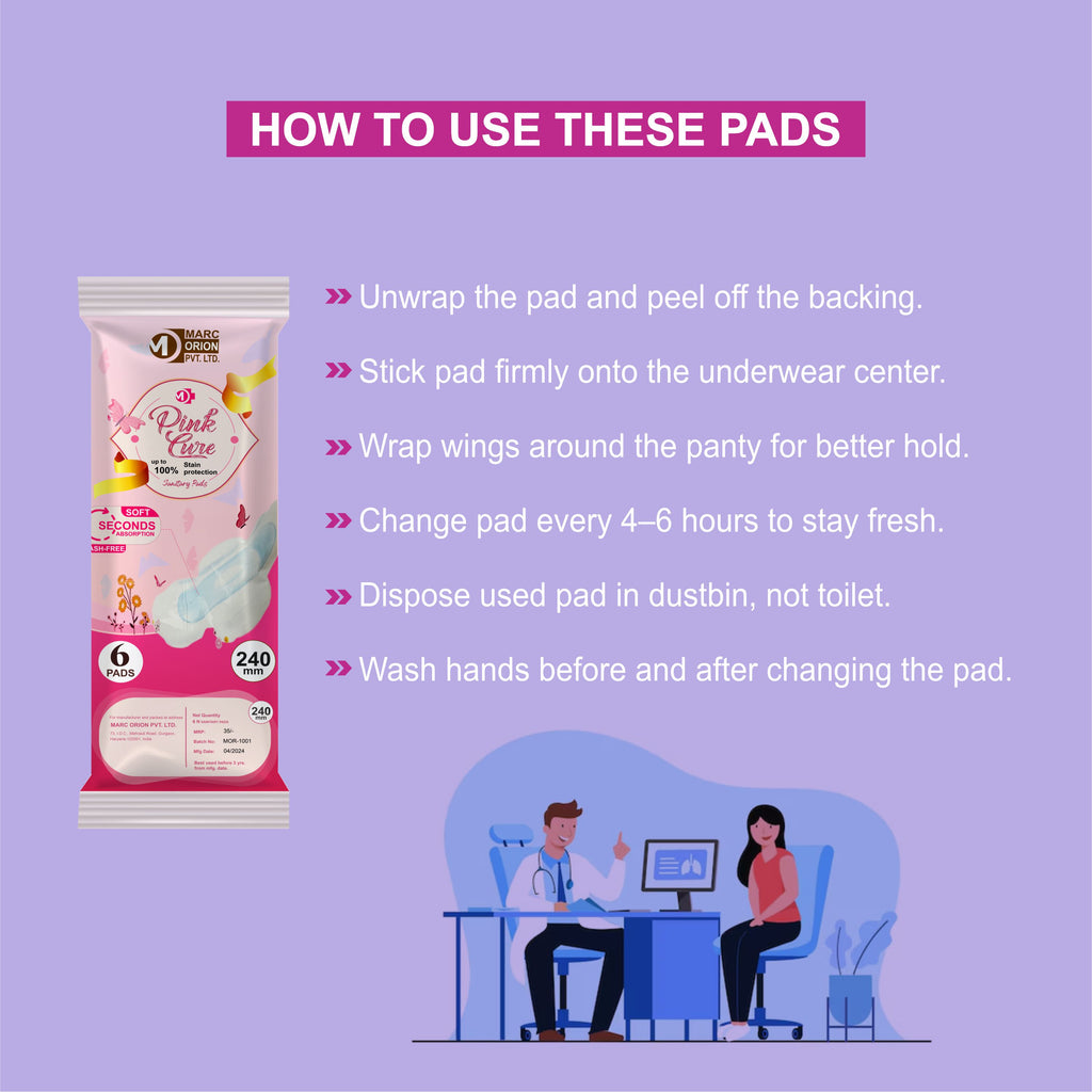 Pink Cure Sanitary Pads 240mm – Soft Cotton Pads for Regular Flow & All-Day Comfort