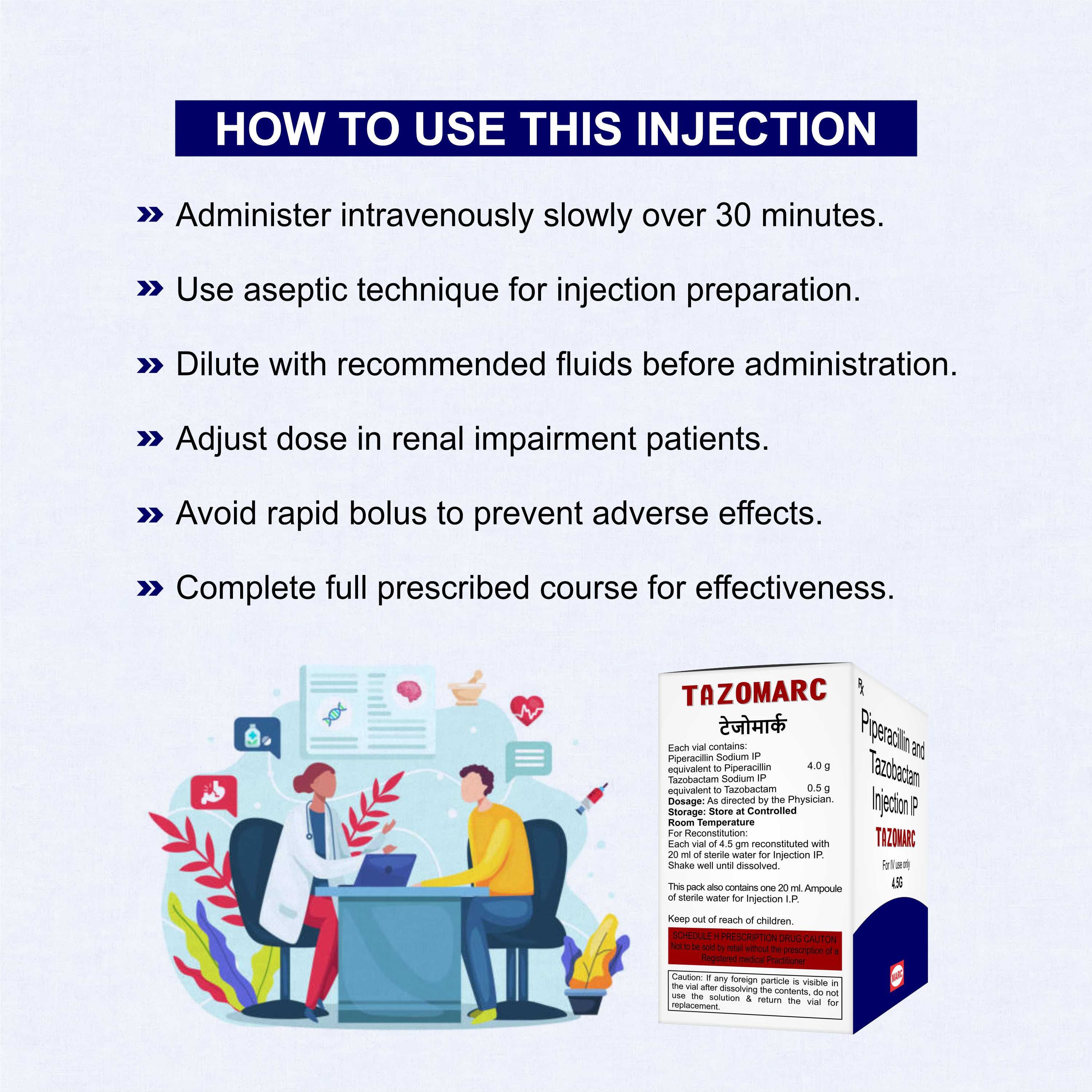Tazomarc Piperacillin & Tazobactam Injection – Broad-Spectrum IV Antibiotic for Hospital Infections