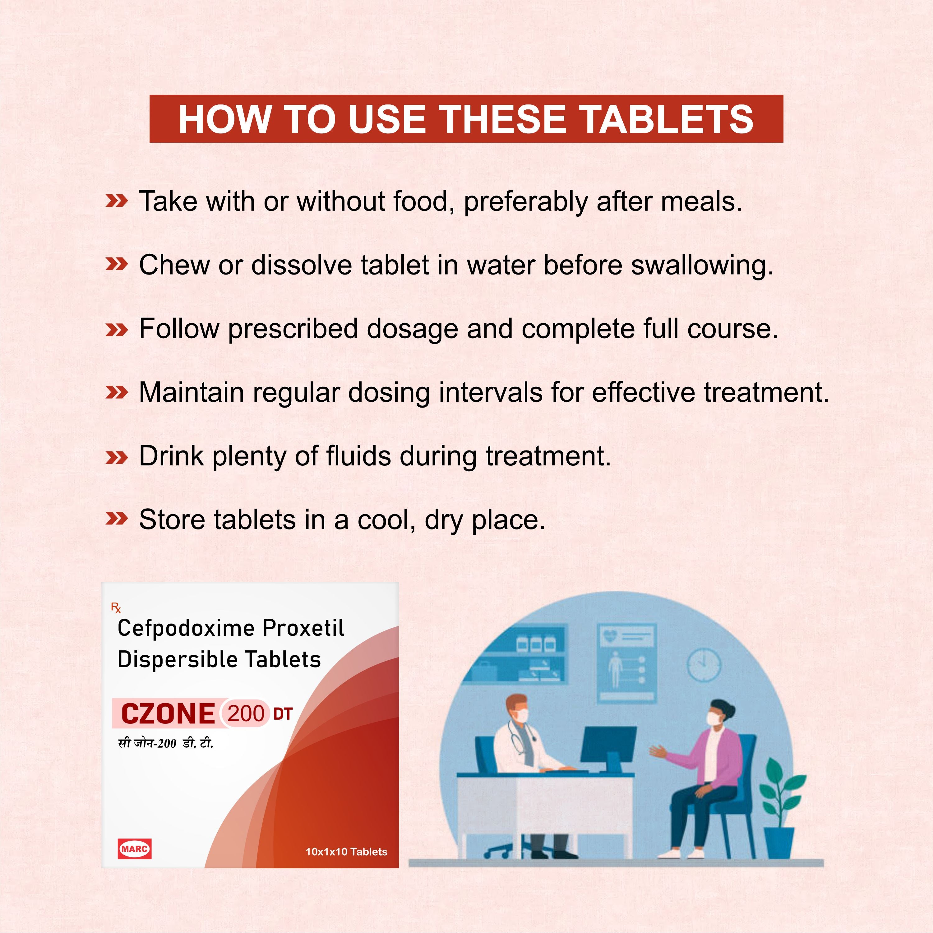 C Zone 200 DT Tablets – Fast-Acting Antibiotic for Bacterial Infections(1Box)