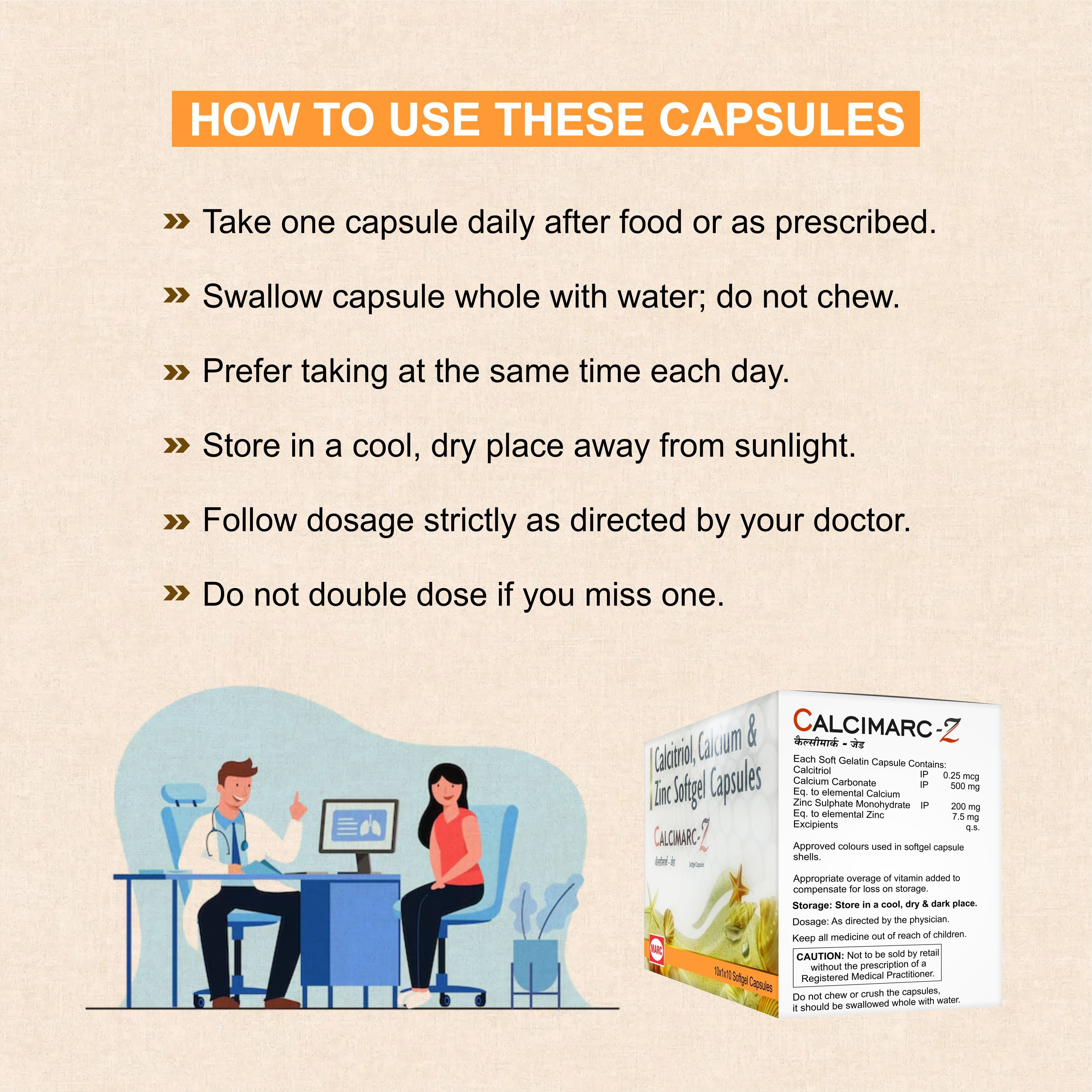 Calcimarc Z Tablets – Whole Bone & Immunity Support with Calcitriol, Calcium & Zinc(1Box)