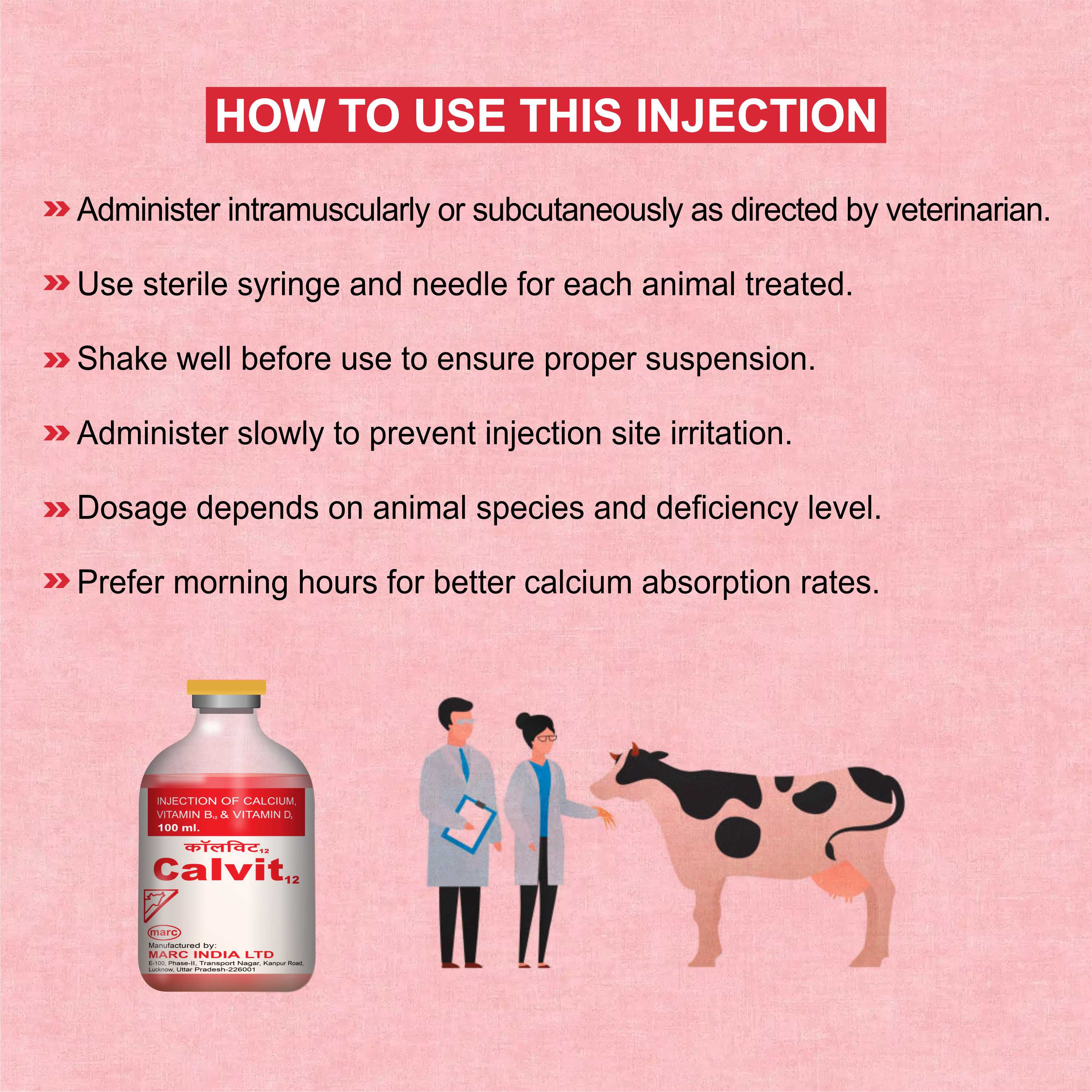 Marc Calvit 12 Injection 100ml – Calcium, Vitamin D3 & B12 Support for Livestock Health