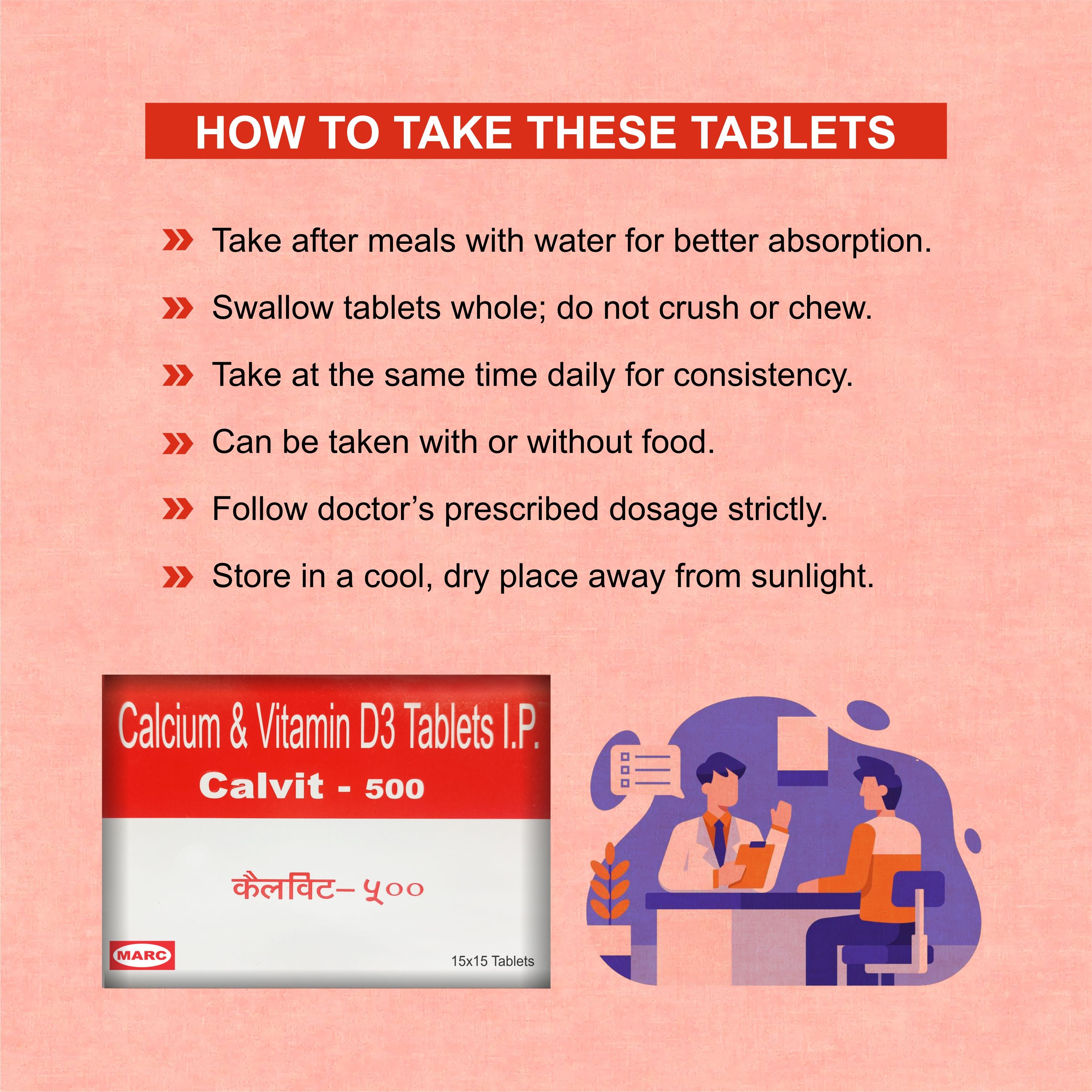 Calvit 500 Tablets – Calcium & Vitamin D3 for Bone Strength and Energy (Pack of 2 Strip)