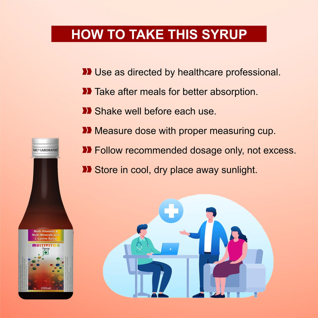 Multiviton Syrup – Daily Multivitamins & Minerals with L-Lysine for Growth, Immunity & Energy