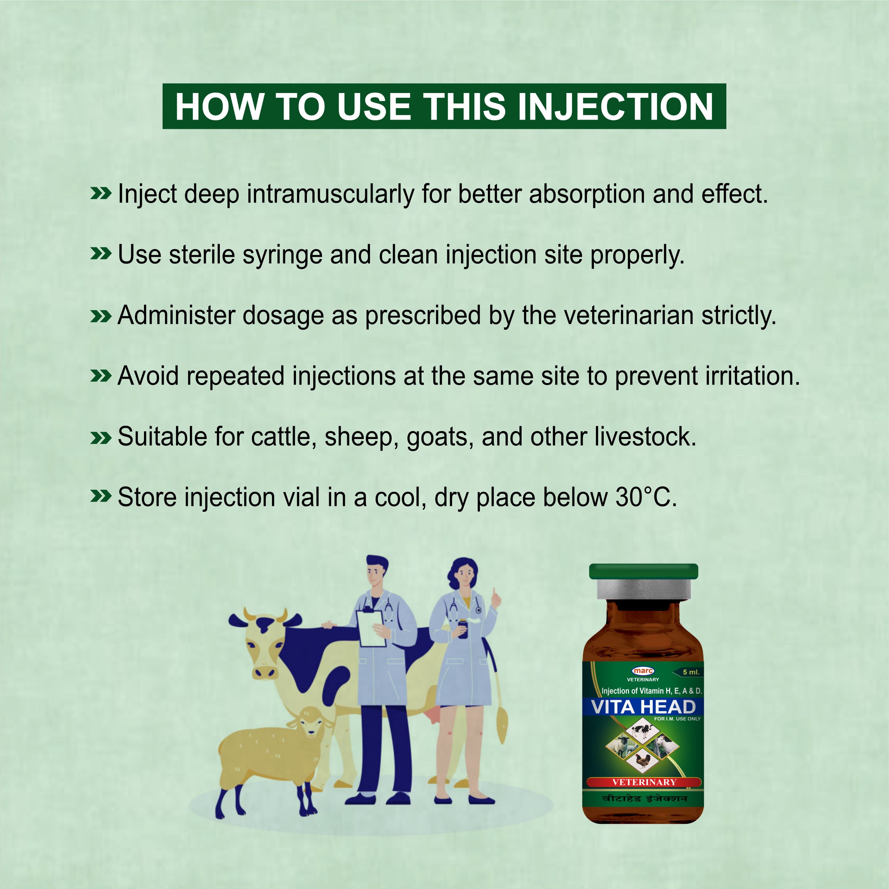 Vita Head Injection 5ml – Complete Injectable Support for Skin, Immunity & Performance in Livestock (Pack of 4)