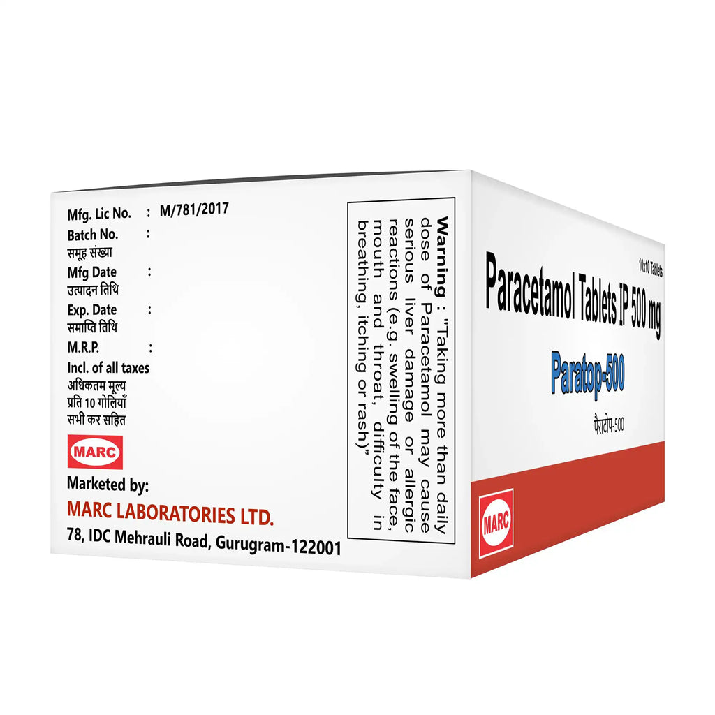 Paratop-500 Paracetamol 500mg Tablet – Fever, Headache & Mild Body Pain Relief