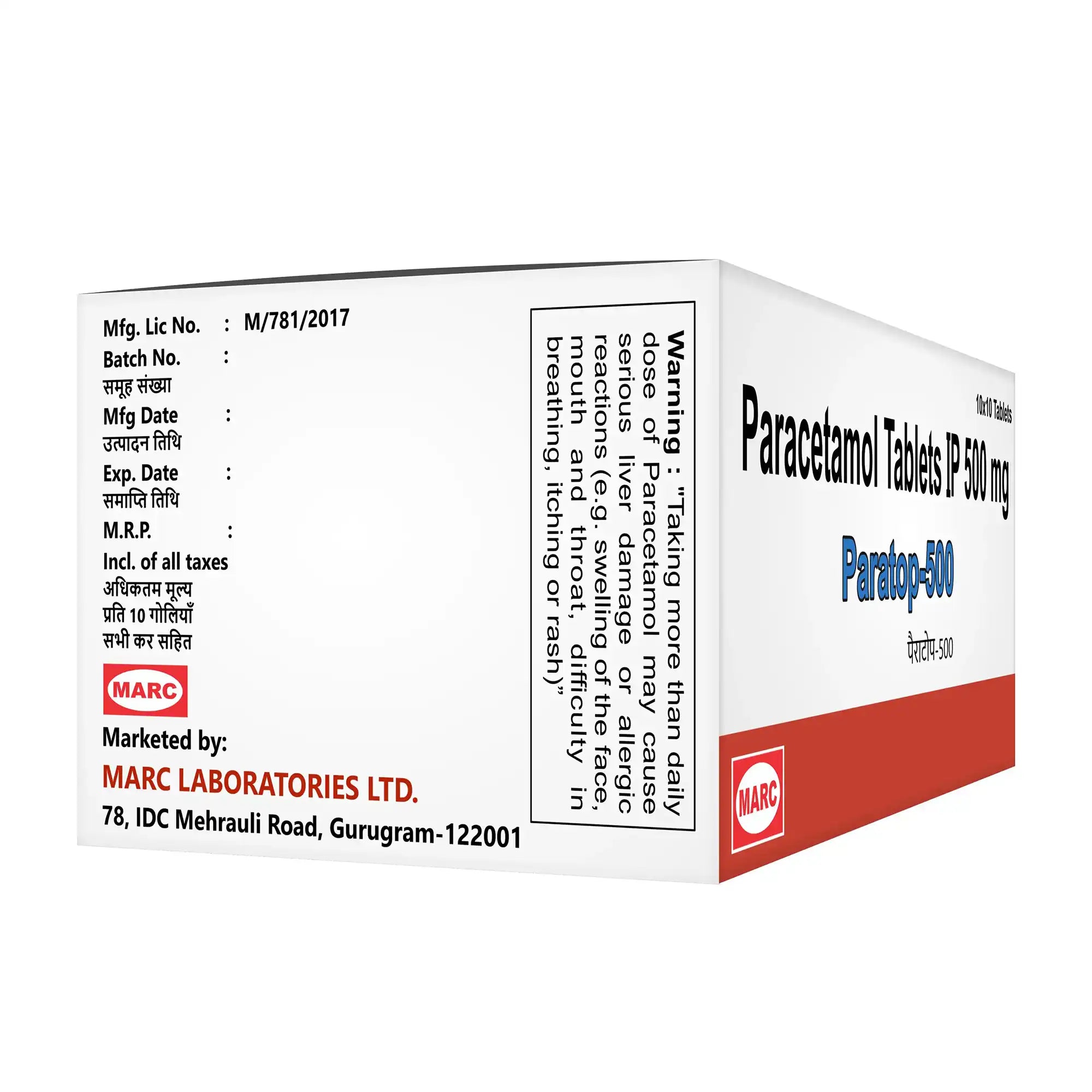 Paratop-500 Paracetamol 500mg Tablet – Fever, Headache & Mild Body Pain Relief