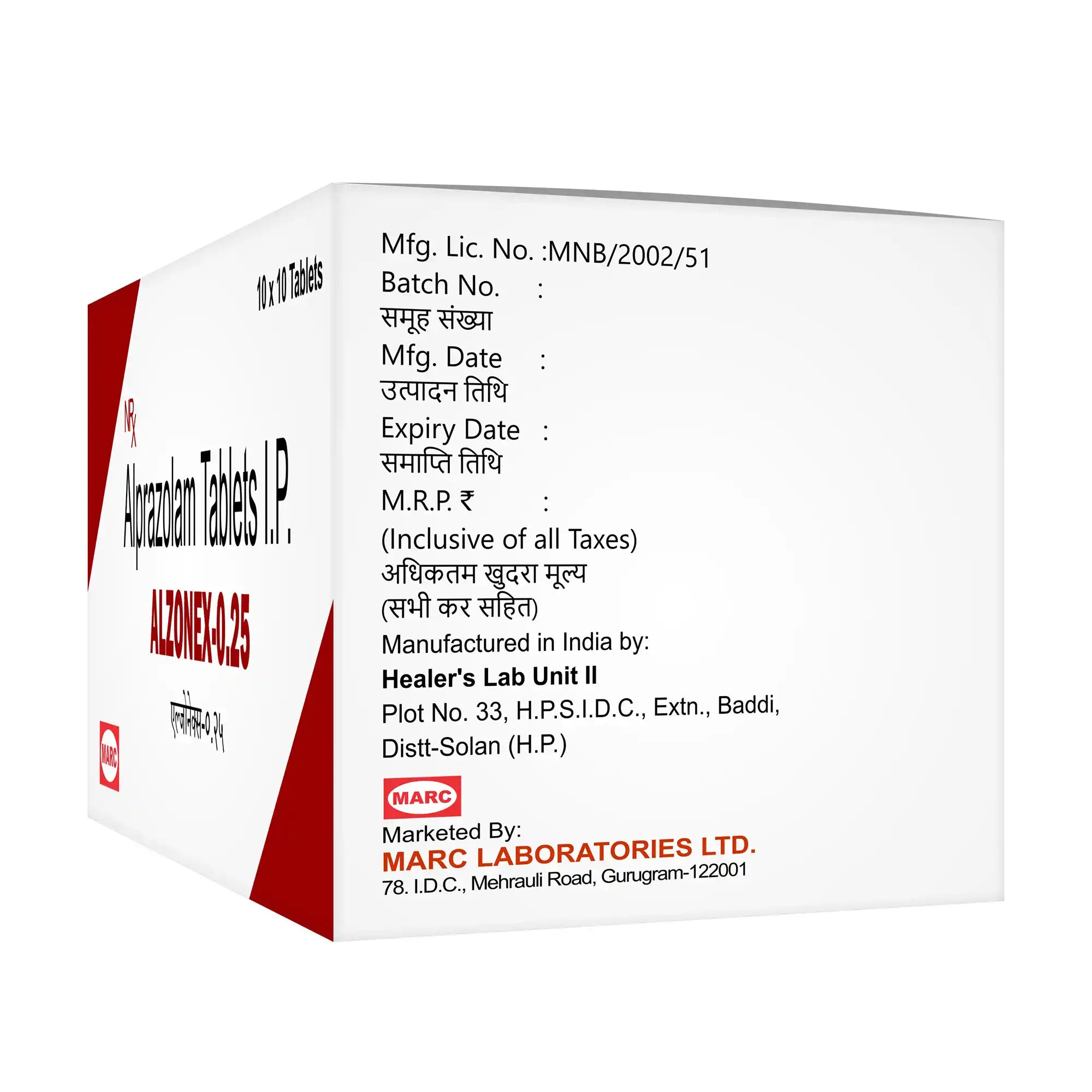 Alzonex 0.25mg Alprazolam Tablet – Mild Anxiety & Stress Relief