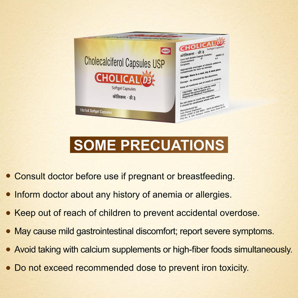 Cholical D3 Softgel Capsules – Your Daily Dose of Sunshine for Stronger Bones & Immunity ( Pack of 2 Strip)
