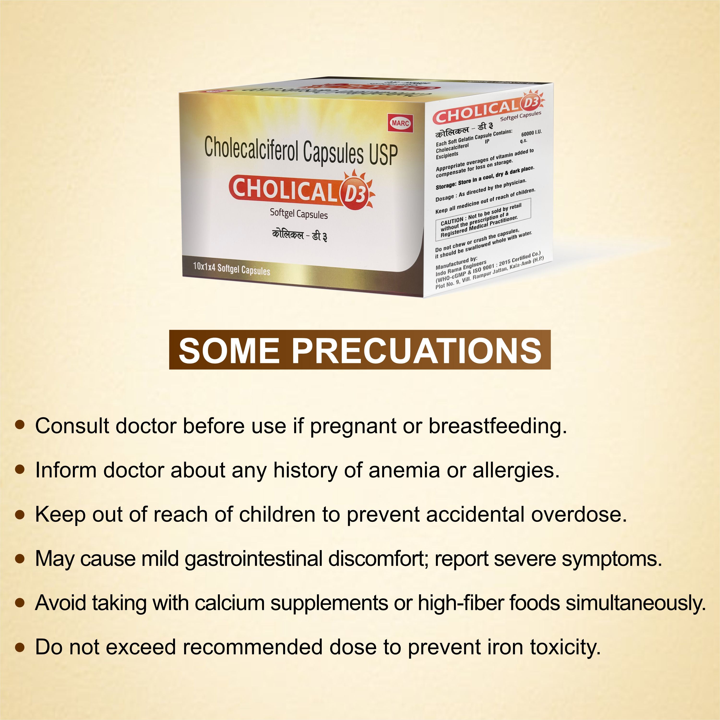Cholical D3 Softgel Capsules – Your Daily Dose of Sunshine for Stronger Bones & Immunity ( Pack of 2 Strip)