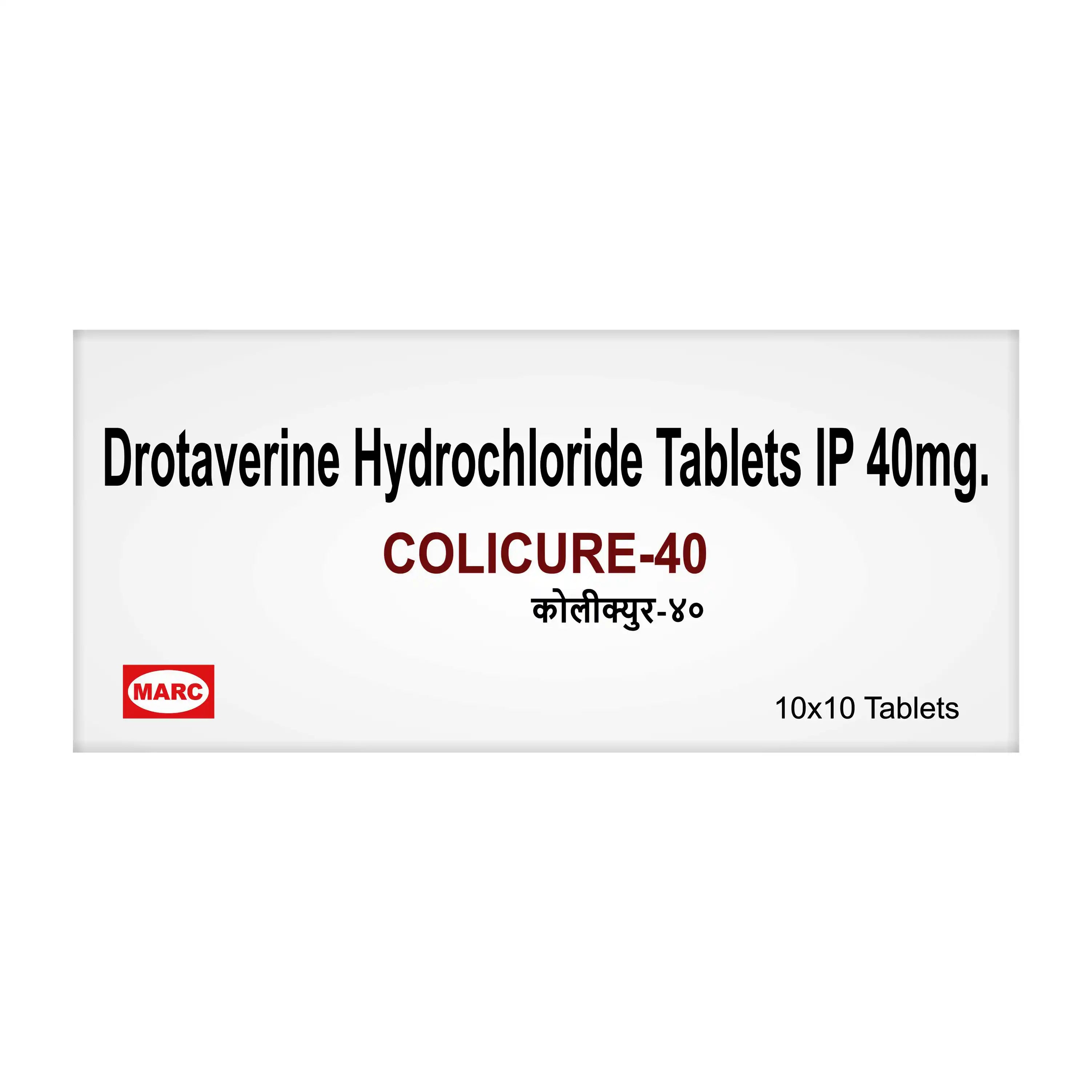 Colicure-40 Drotaverine 40mg Tablet – Mild Abdominal Cramps & Muscle Spasm Relief