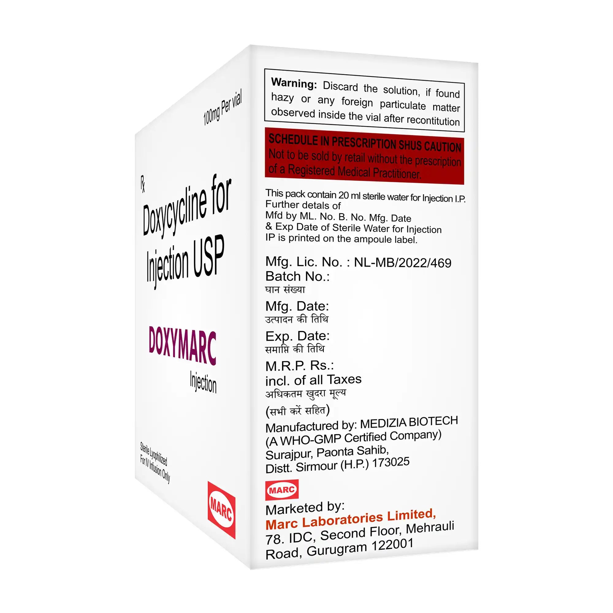 Doxymarc Doxycycline Injection – Injectable Antibiotic for Severe Bacterial & Atypical Infections