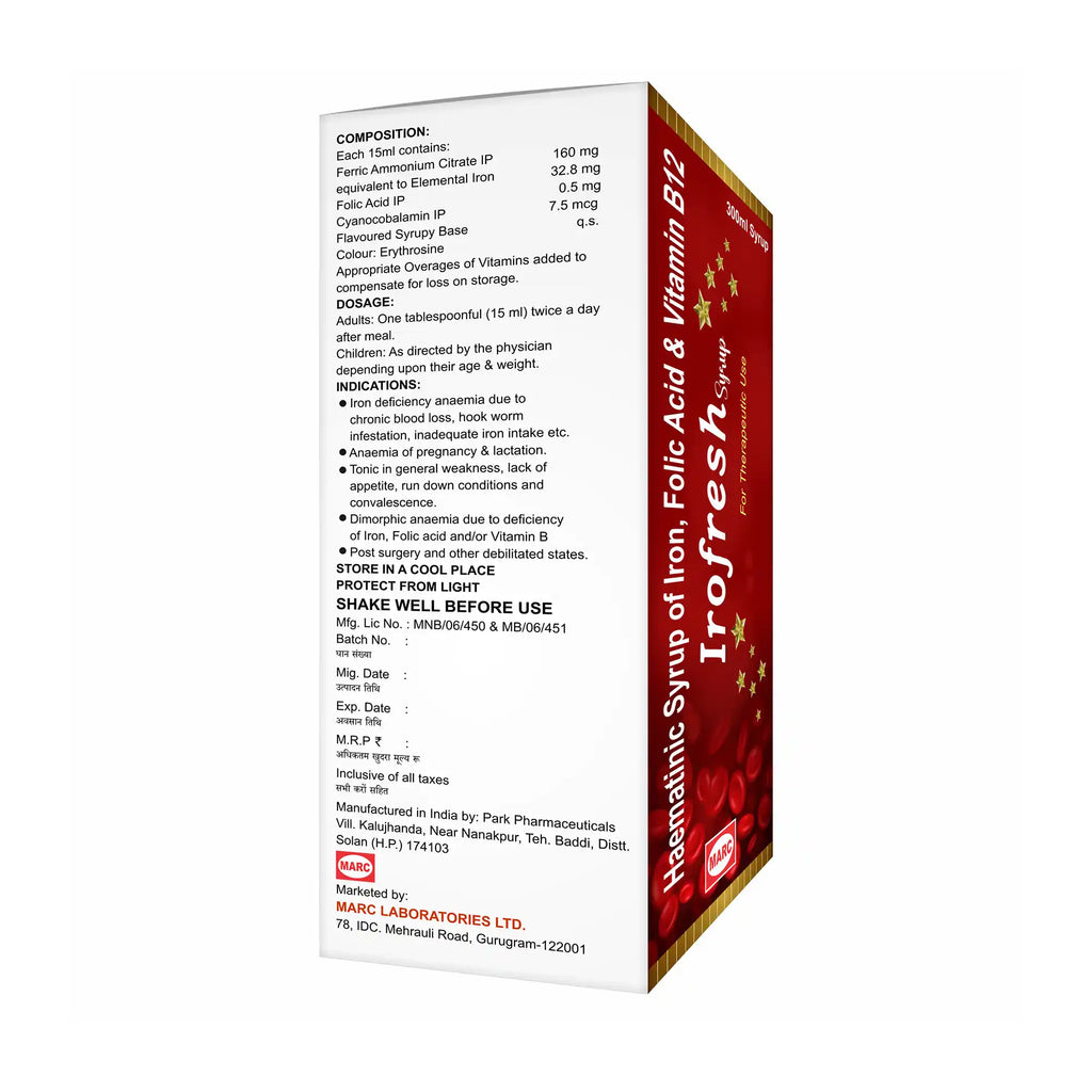 Irofresh Iron & Folic Acid Syrup 300ml – Larger Supply for Anaemia & Energy Recovery