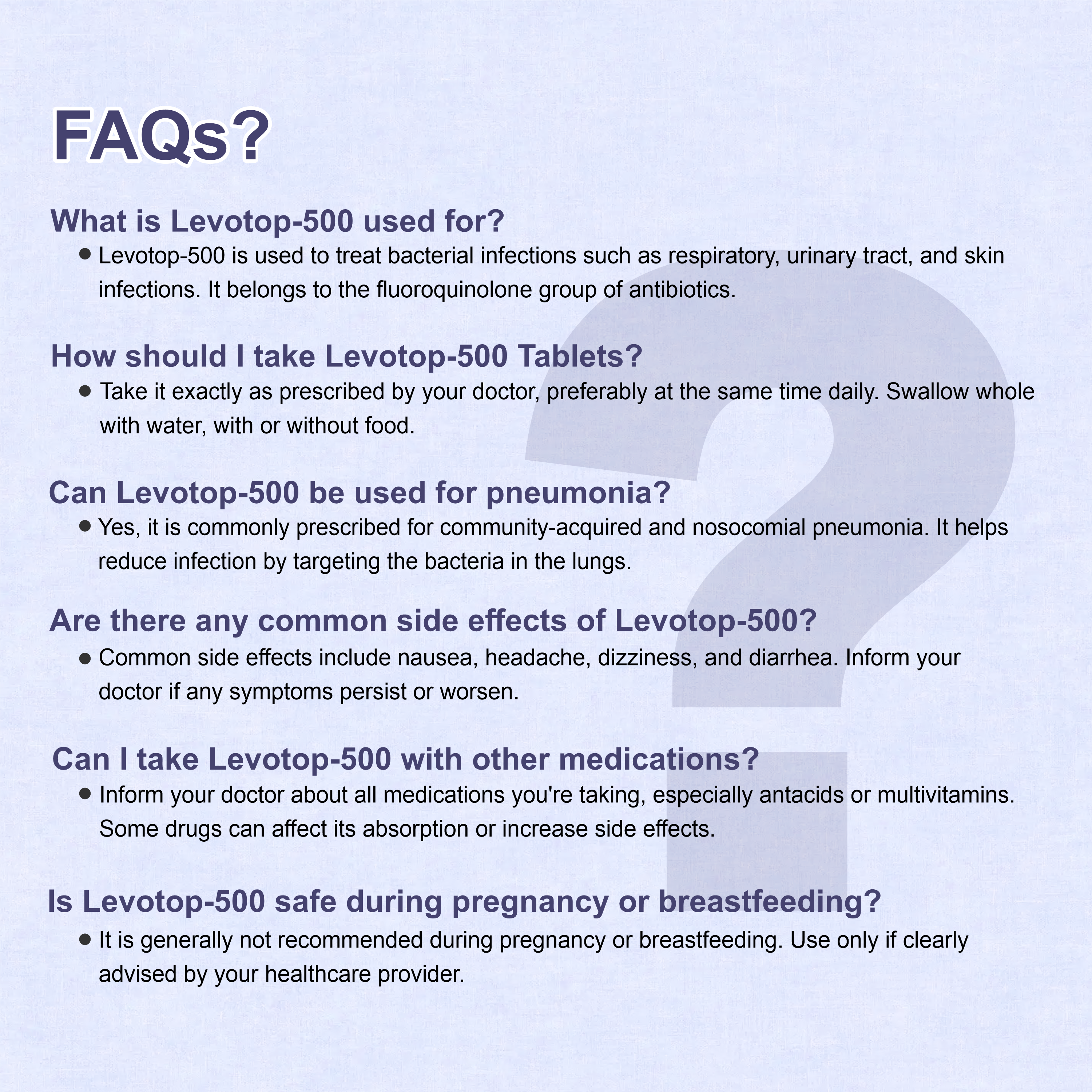 Levotop-500 Levofloxacin Tablet – Respiratory, UTI & Skin Bacterial Infection Treatment