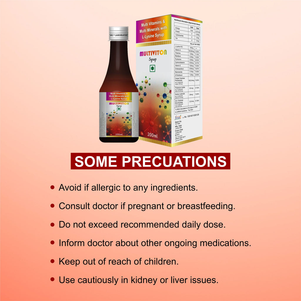 Multiviton Syrup – Daily Multivitamins & Minerals with L-Lysine for Growth, Immunity & Energy
