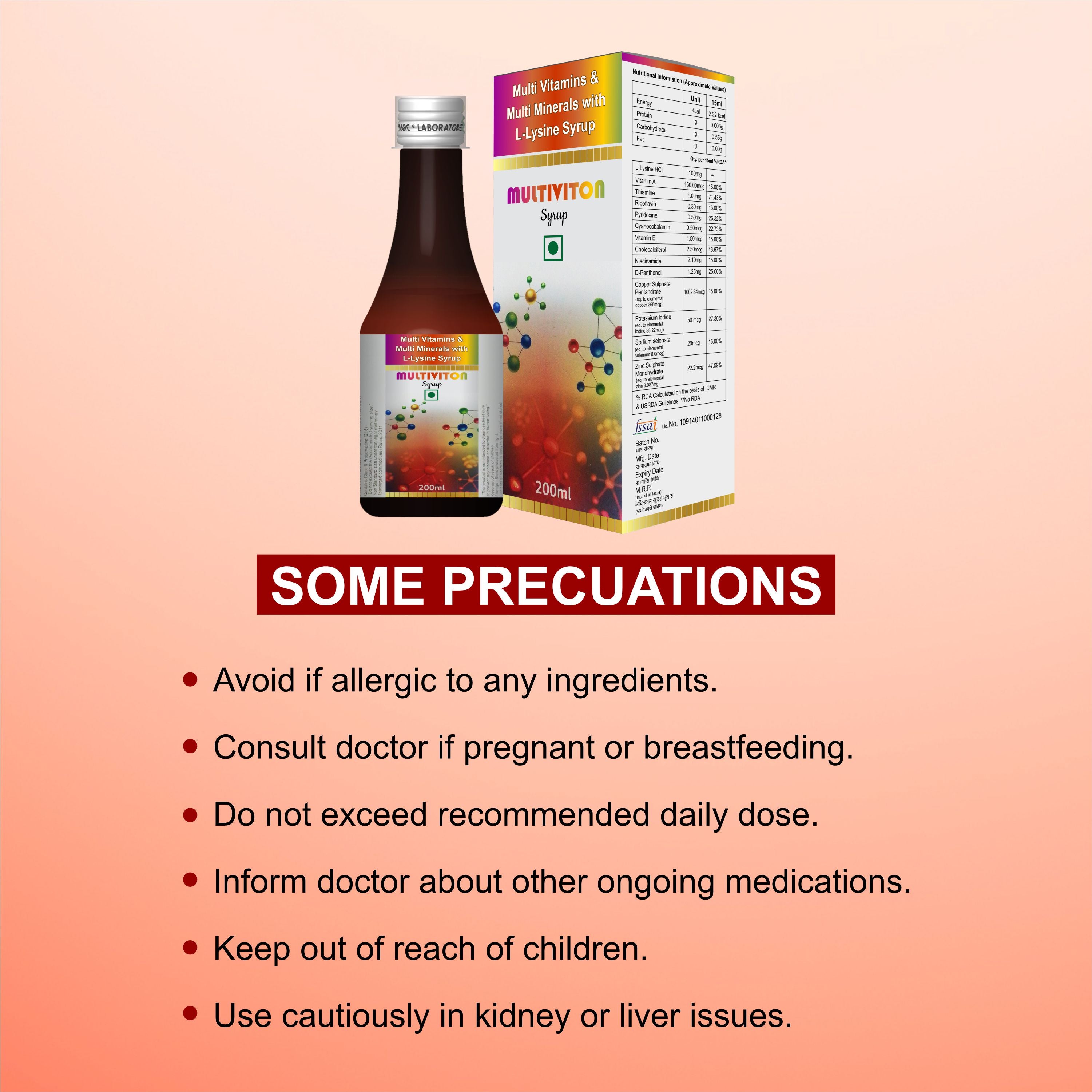 Multiviton Syrup – Daily Multivitamins & Minerals with L-Lysine for Growth, Immunity & Energy