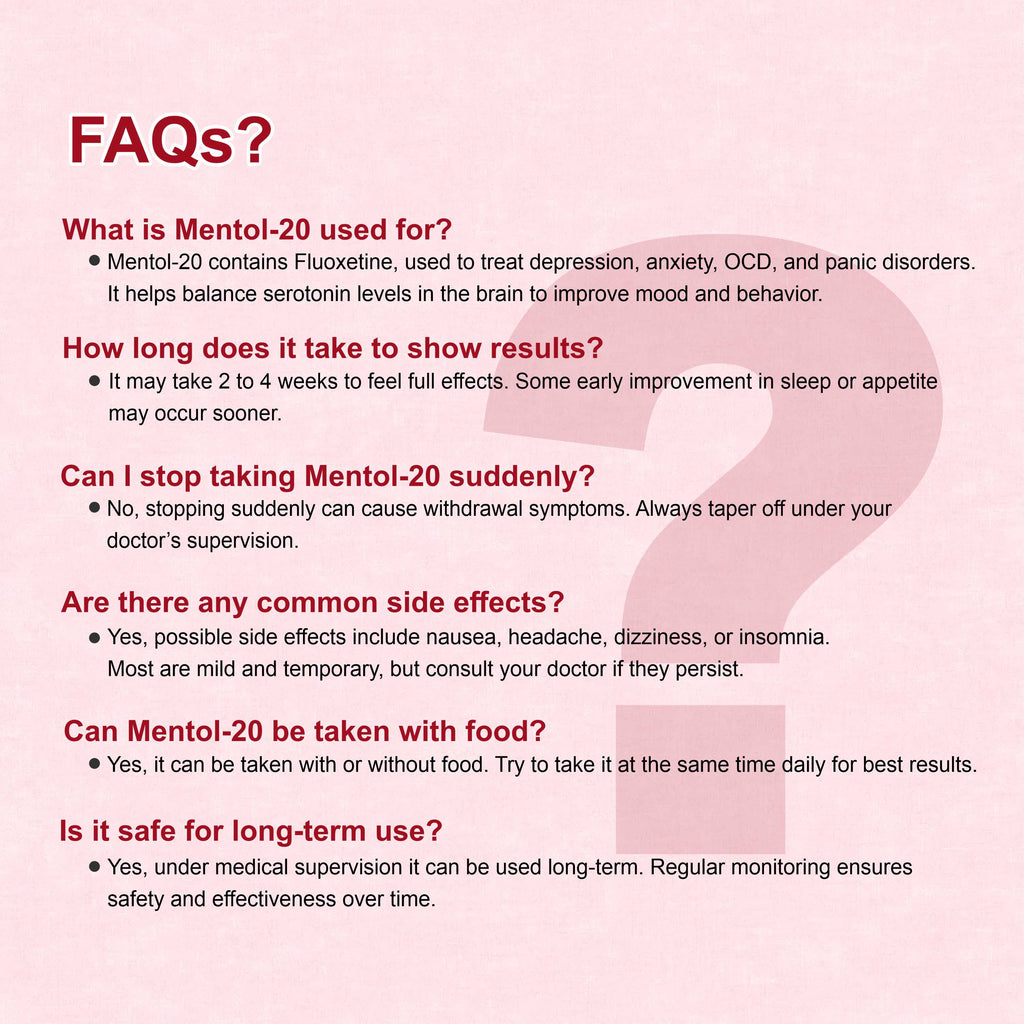Mentol 20 Tablet – Fluoxetine 20mg for Depression, Anxiety & OCD