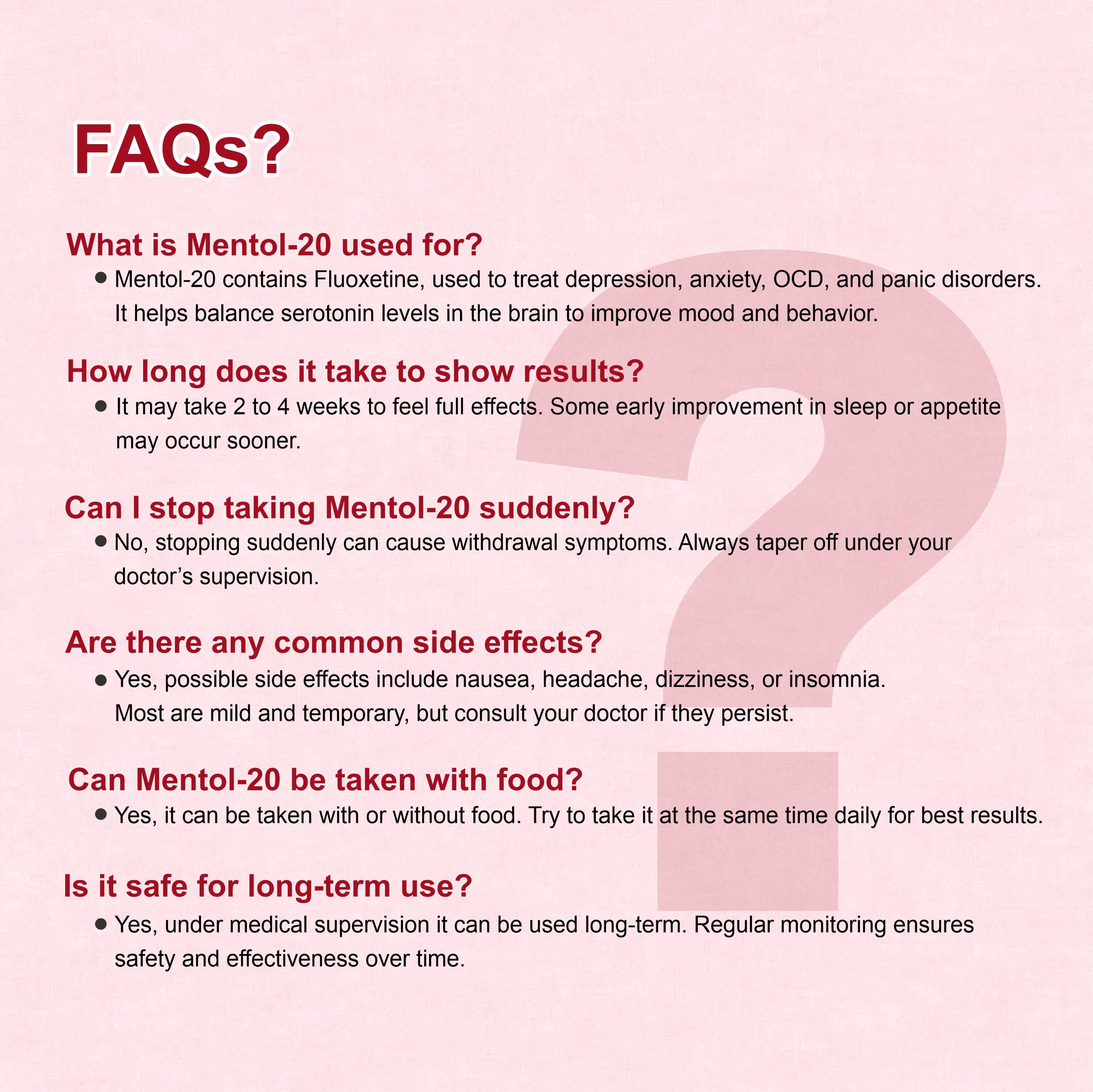Mentol 20 Tablet – Fluoxetine 20mg for Depression, Anxiety & OCD