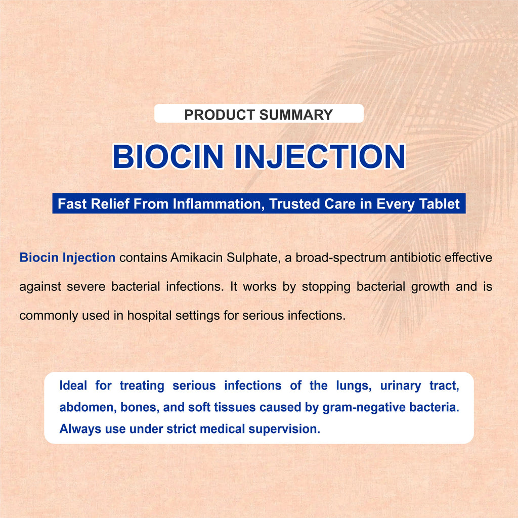 Biocin Injection 500mg – Aminoglycoside Antibiotic for Serious Bacterial Infections