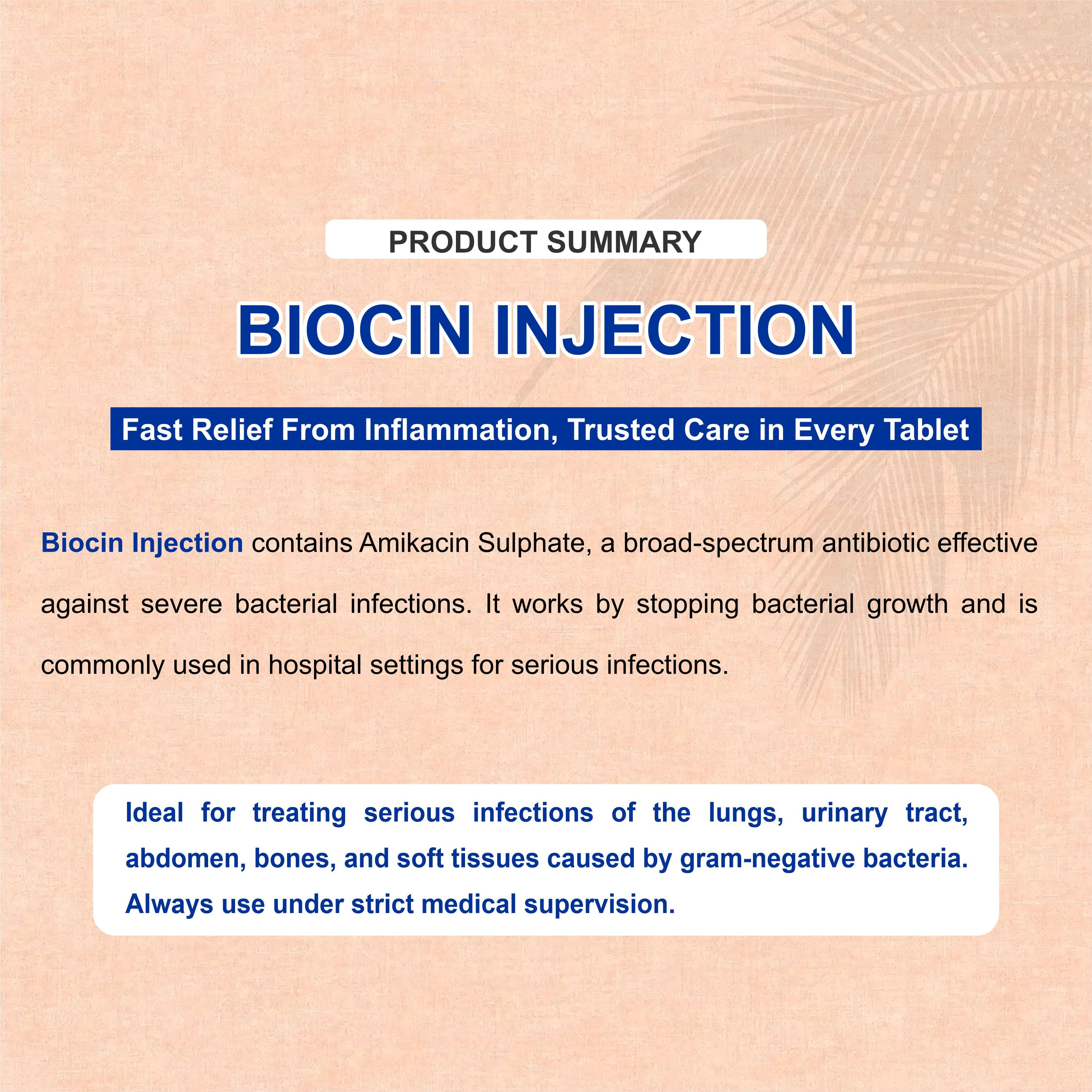 Biocin Injection 500mg – Aminoglycoside Antibiotic for Serious Bacterial Infections