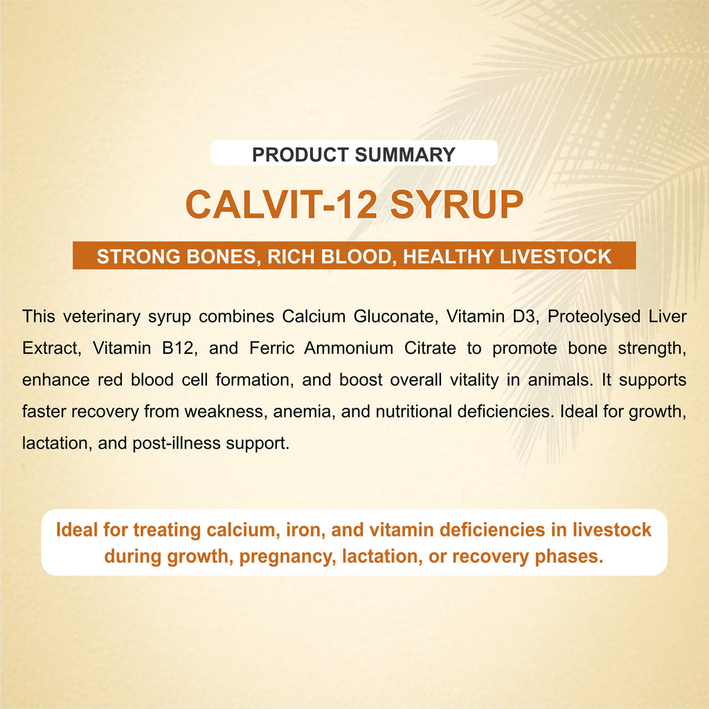 Marc Calvit 12 Syrup 500ml – Calcium, Iron & Vitamin Supplement for Livestock