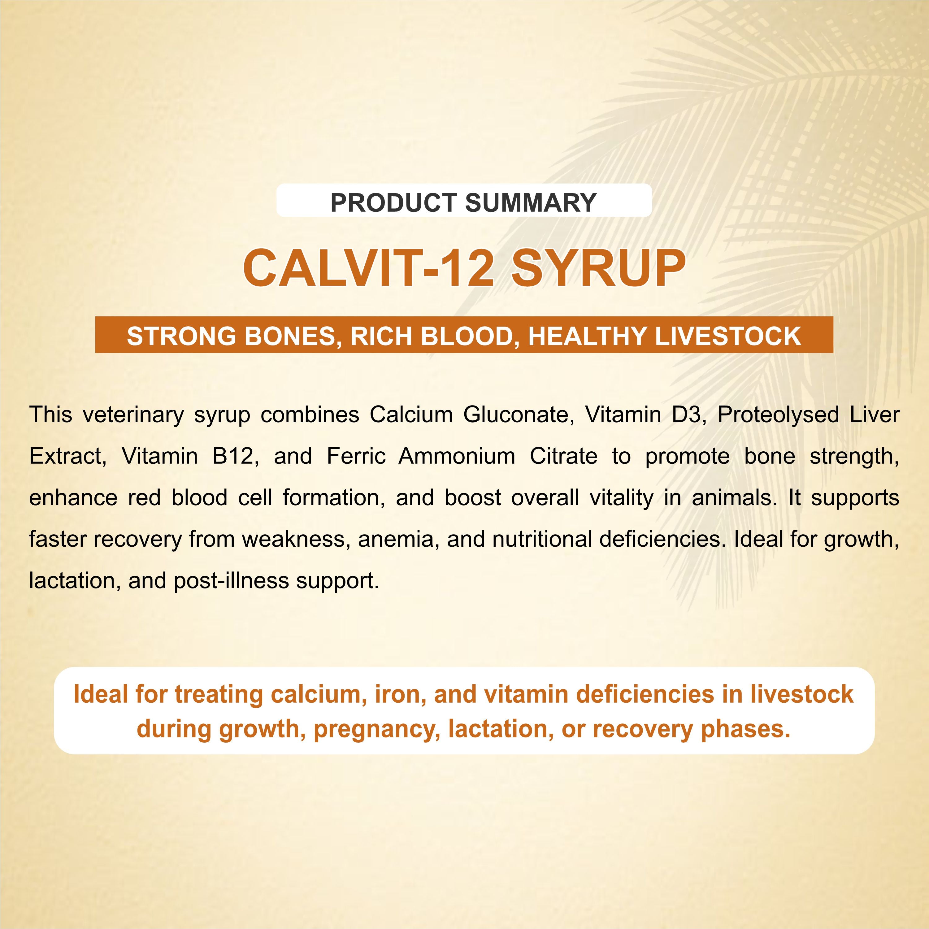 Marc Calvit 12 Syrup 500ml – Calcium, Iron & Vitamin Supplement for Livestock