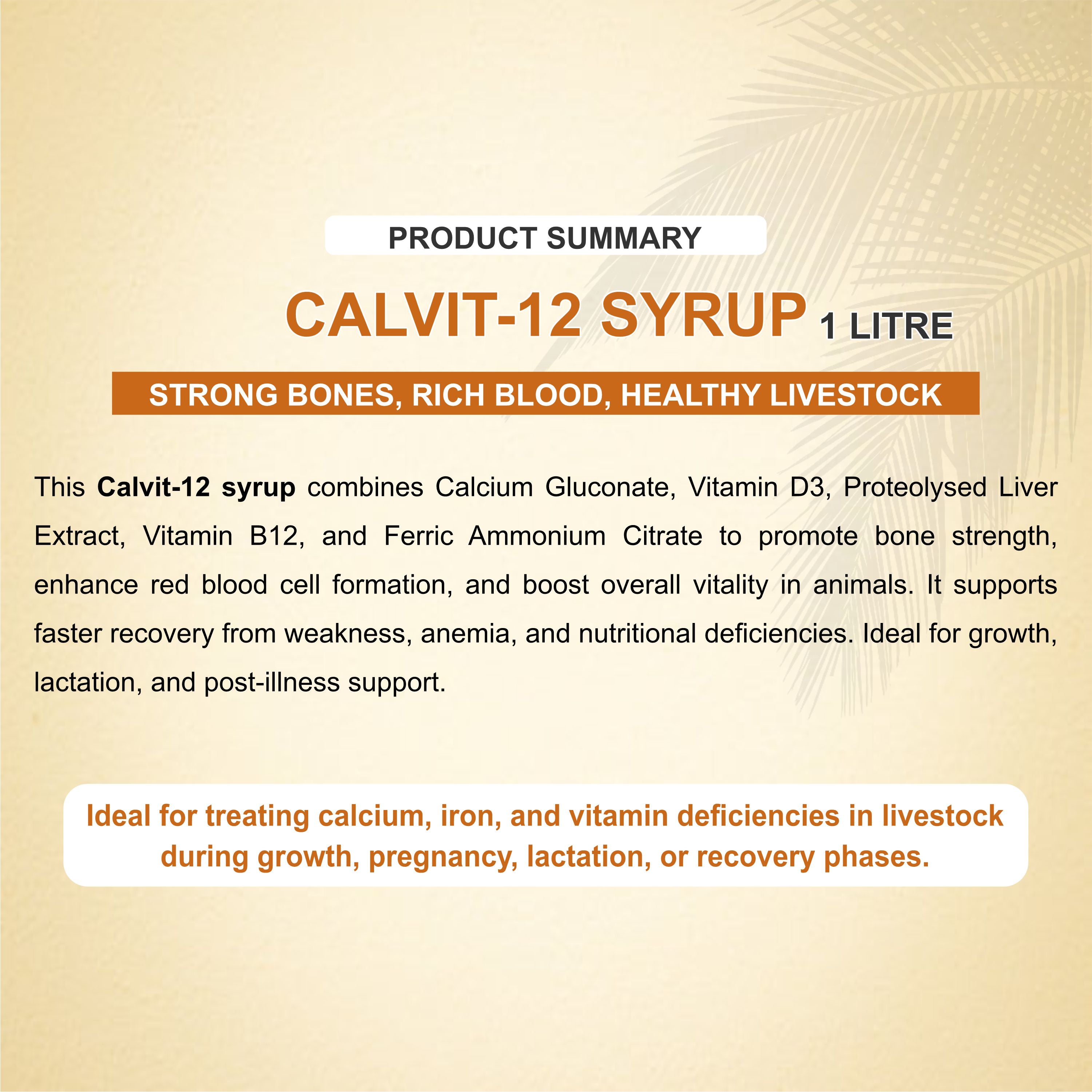 Marc Calvit 12 Syrup 1Lt – Calcium, Iron & Vitamin Supplement for Livestock