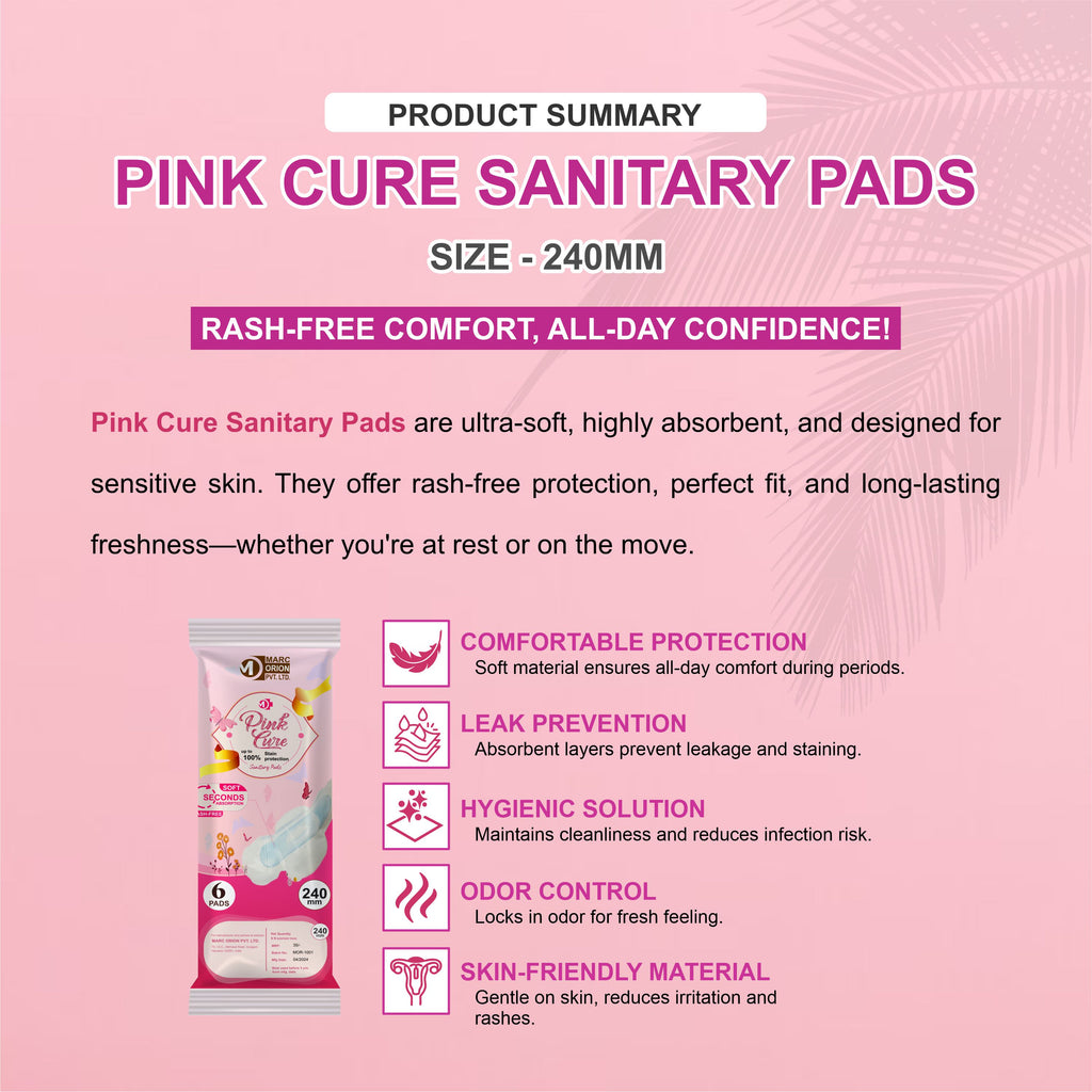 Pink Cure Sanitary Pads 240mm – Soft Cotton Pads for Regular Flow & All-Day Comfort