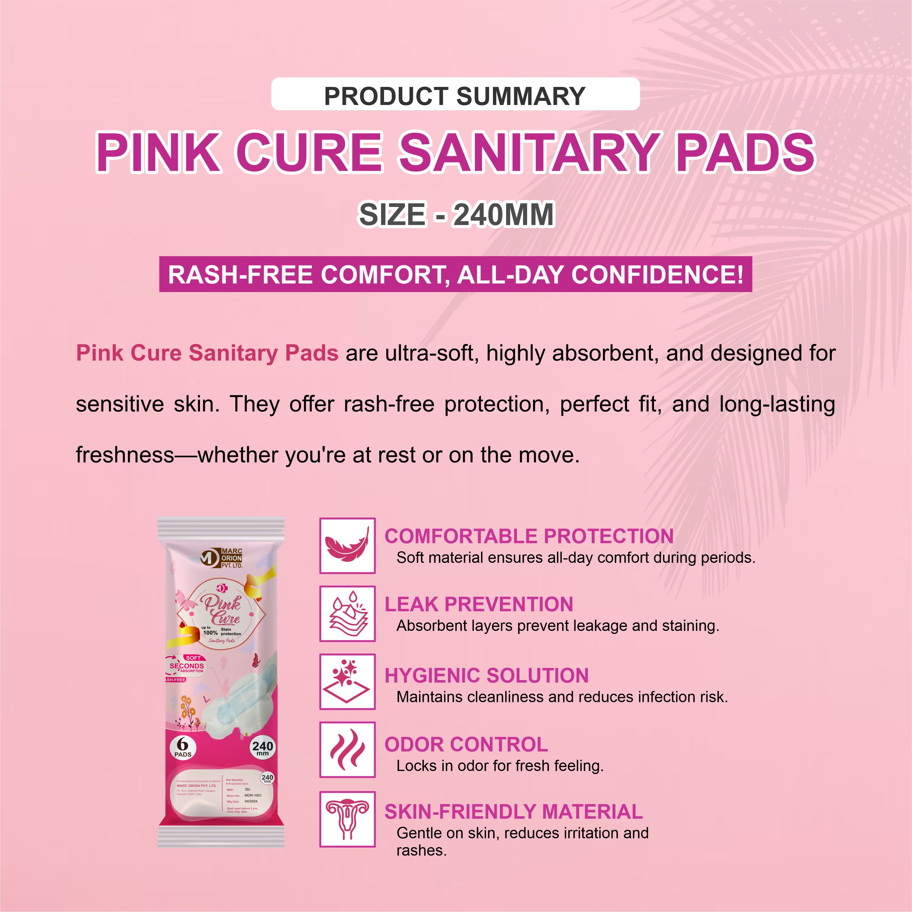 Pink Cure Sanitary Pads 240mm – Soft Cotton Pads for Regular Flow & All-Day Comfort