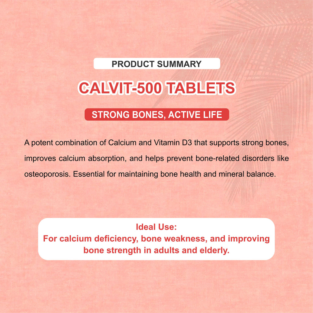 Calvit 500 Tablets – Calcium & Vitamin D3 for Bone Strength and Energy (1 Box)