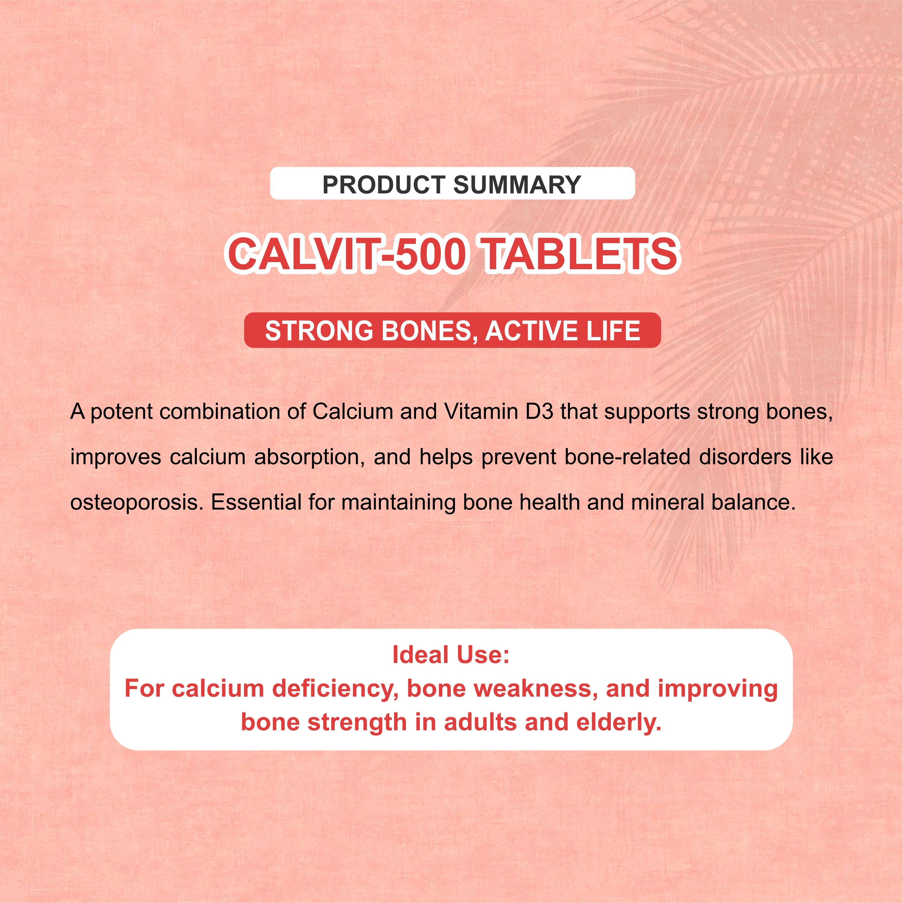 Calvit 500 Tablets – Calcium & Vitamin D3 for Bone Strength and Energy (1 Box)
