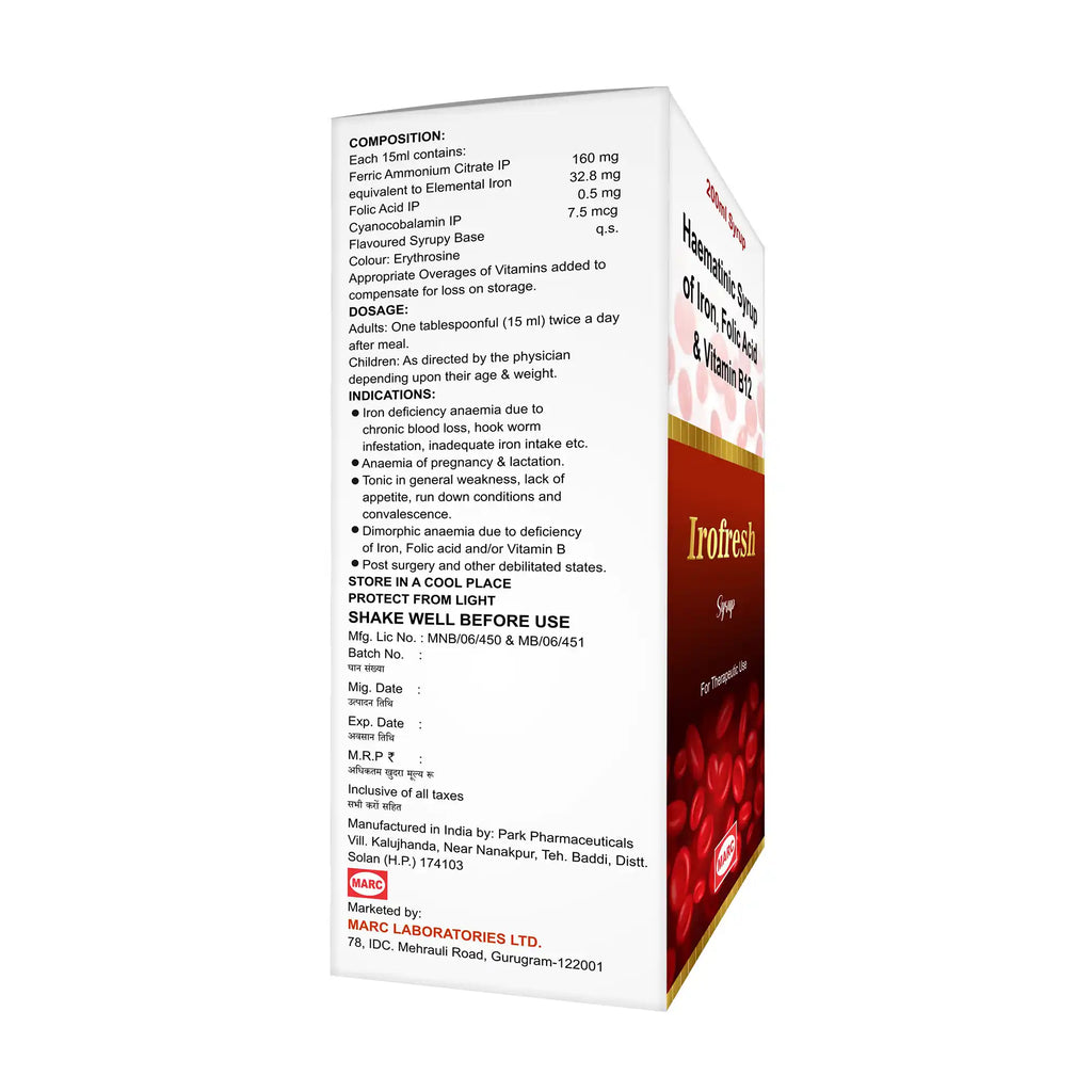 Irofresh Iron & Folic Acid Syrup – Haemoglobin Building & Anaemia Relief