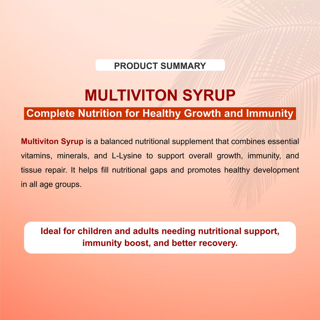 Multiviton Syrup – Daily Multivitamins & Minerals with L-Lysine for Growth, Immunity & Energy