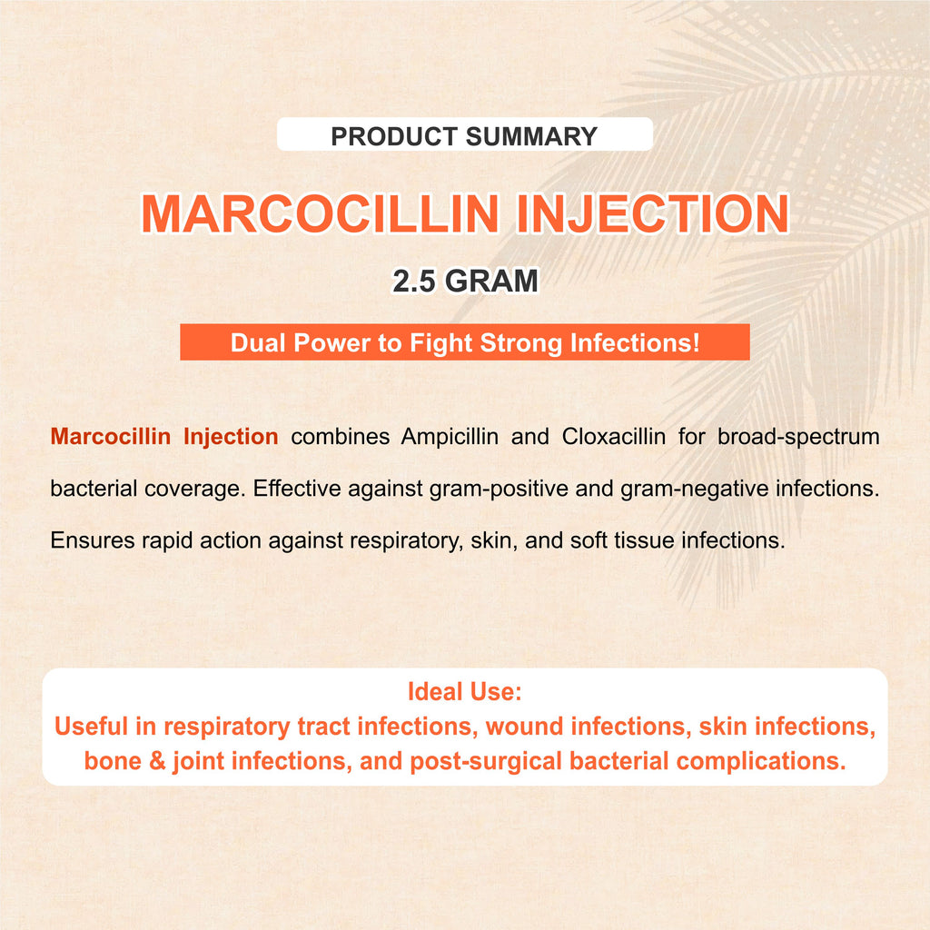Marcocillin Injection 2.5gm Broad-Spectrum Veterinary Antibiotic with Ampicillin for Livestock & Pets (Pack of 3)