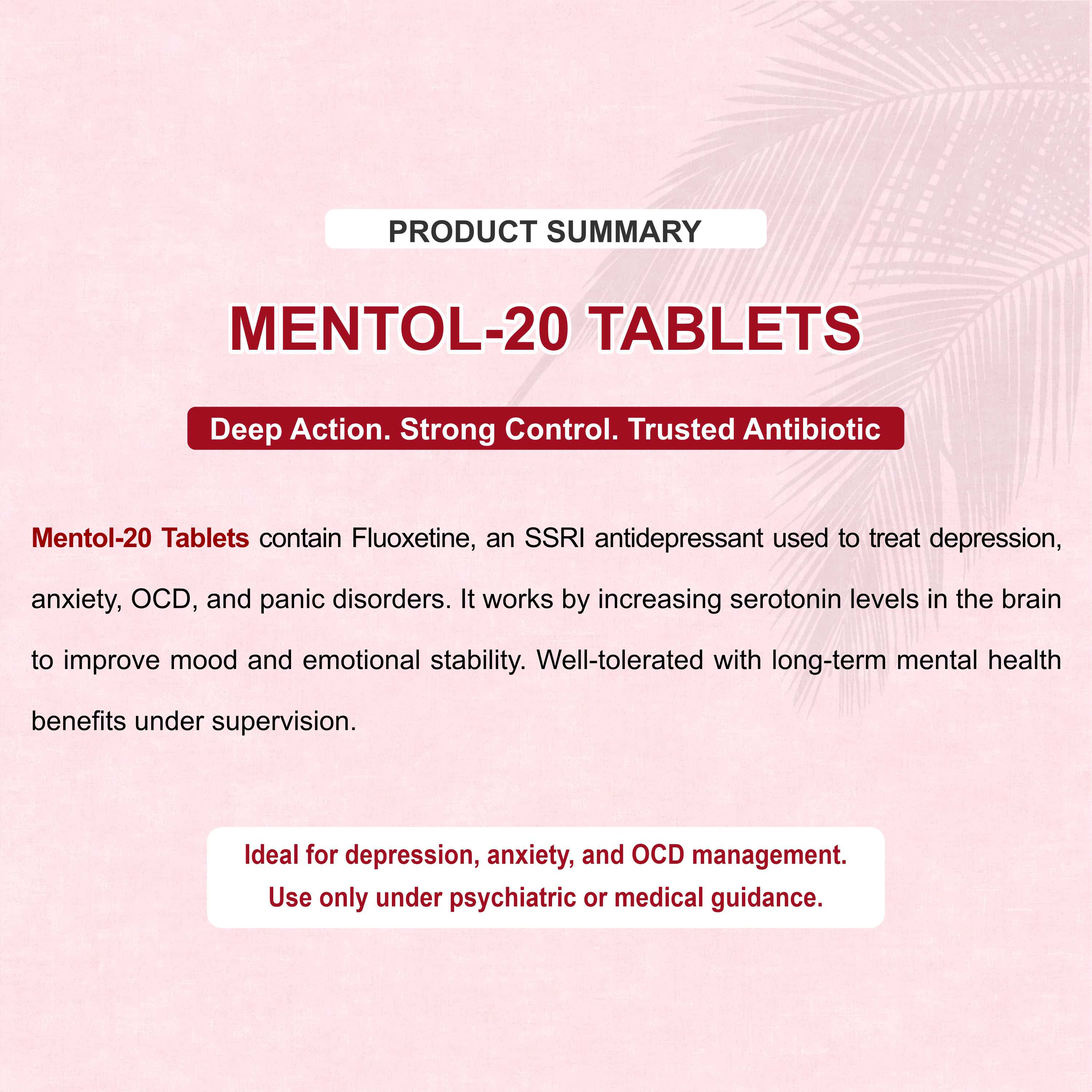 Mentol 20 Tablet – Fluoxetine 20mg for Depression, Anxiety & OCD