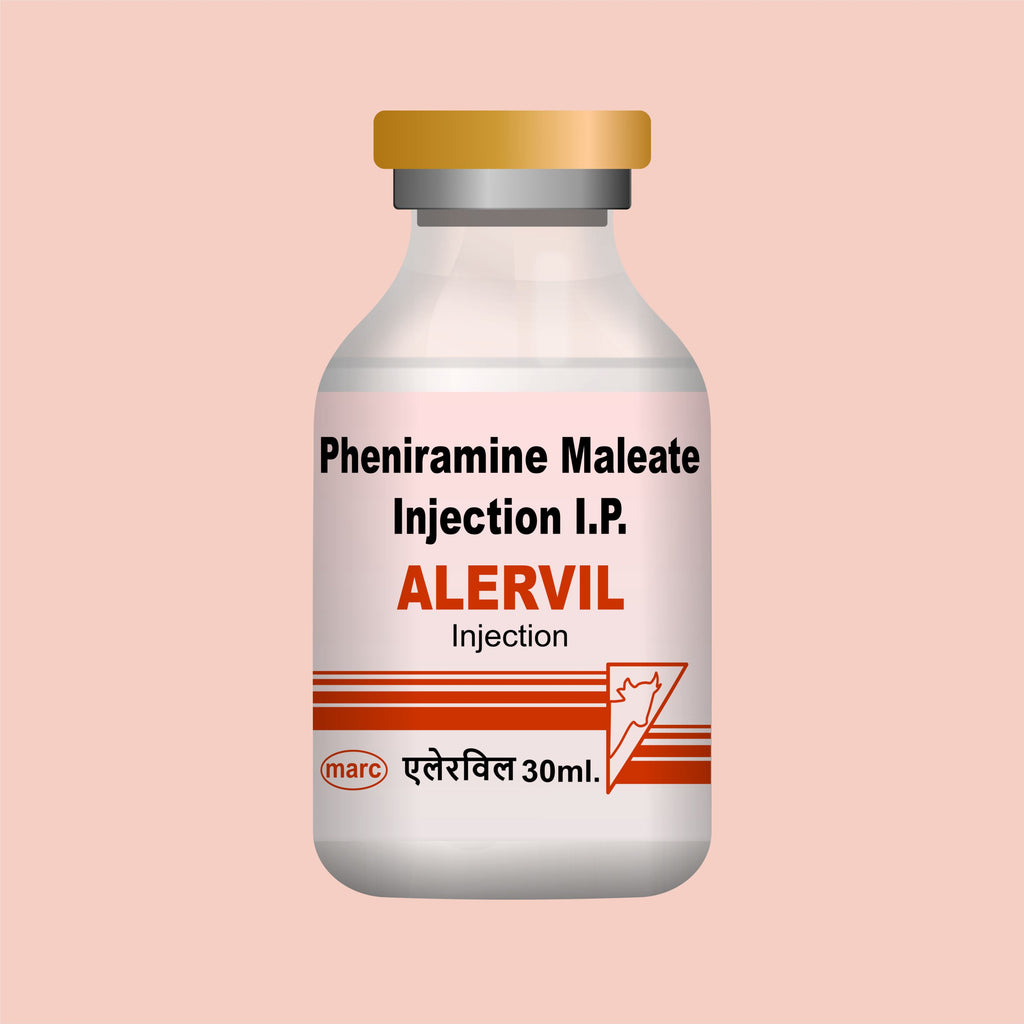 Marc Alervil Injection 30ml (64Unit) – Fast-Acting Veterinary Antiallergic & Antihistamine Solution for Livestock & Pets