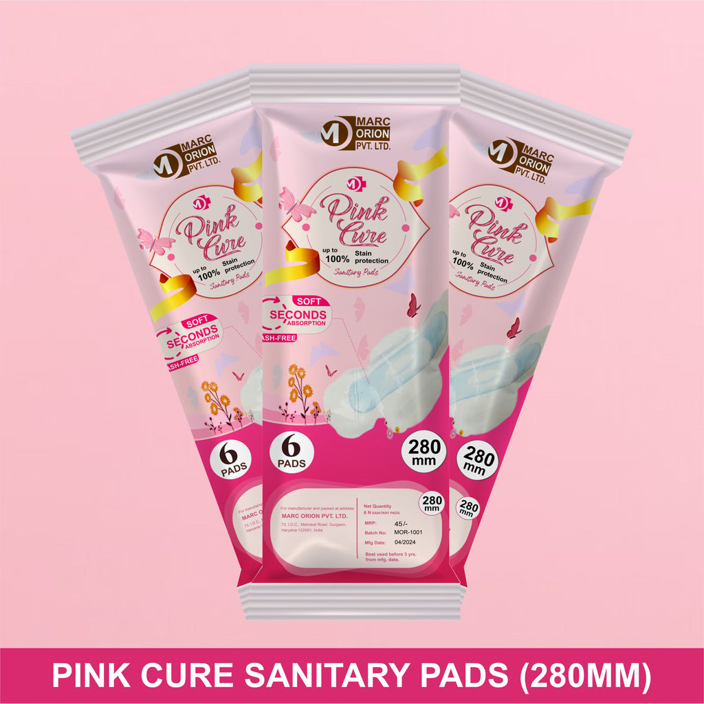 Pink Cure Sanitary Pads 280mm – Extra Length Pads for Heavy Flow & Overnight Protection
