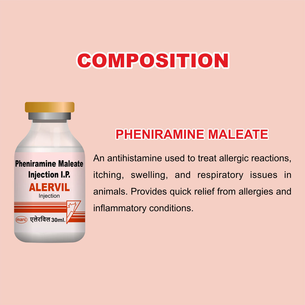 Marc Alervil Injection 30ml (64Unit) – Fast-Acting Veterinary Antiallergic & Antihistamine Solution for Livestock & Pets