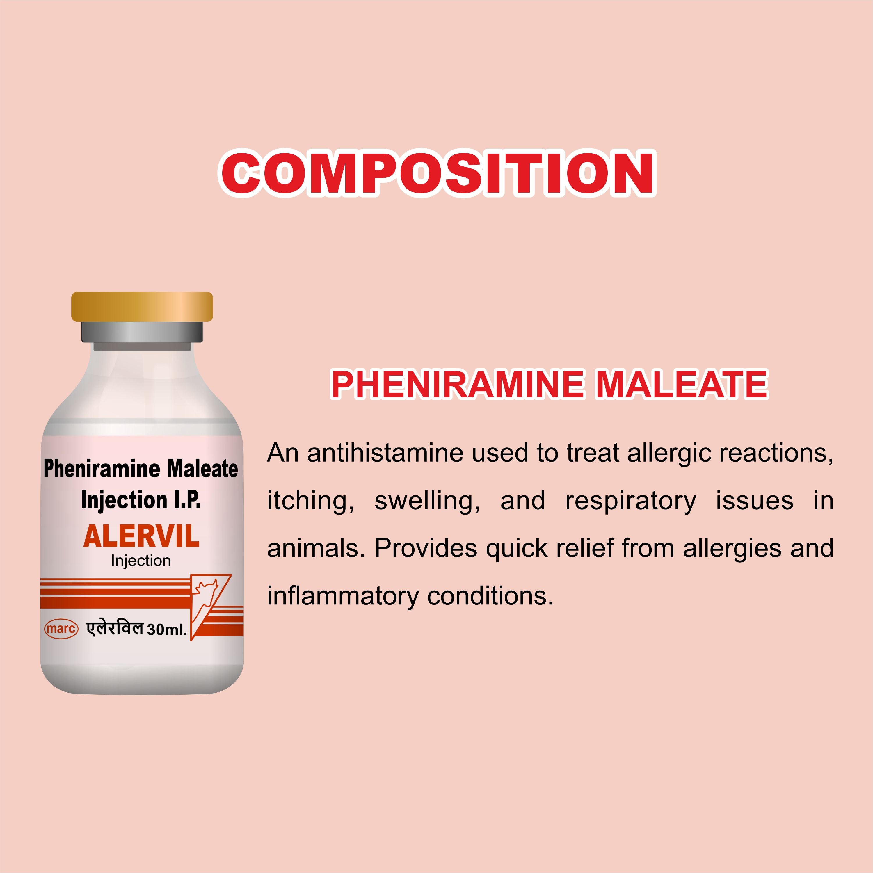 Marc Alervil Injection 30ml (64Unit) – Fast-Acting Veterinary Antiallergic & Antihistamine Solution for Livestock & Pets