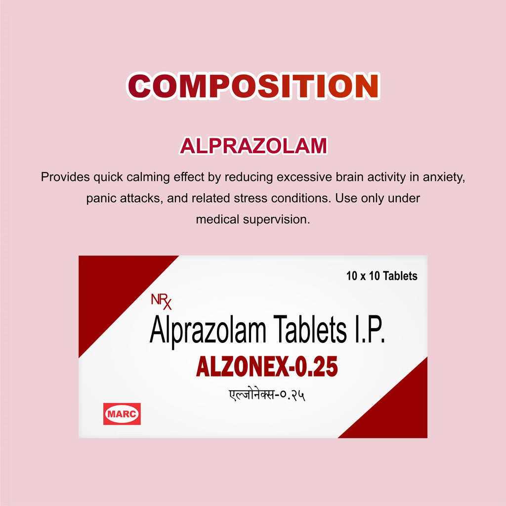Alzonex 0.25mg Alprazolam Tablet – Mild Anxiety & Stress Relief