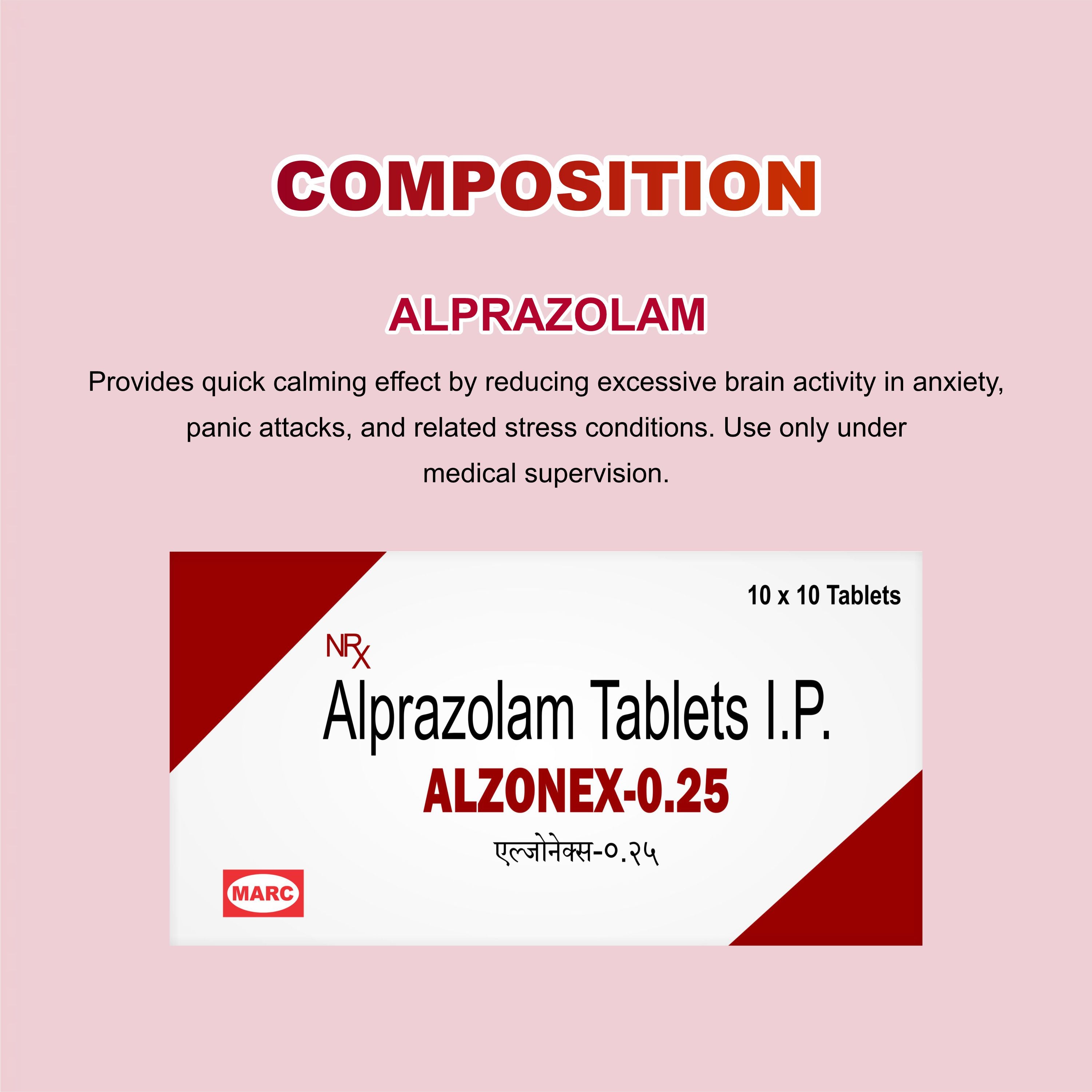Alzonex 0.25mg Alprazolam Tablet – Mild Anxiety & Stress Relief