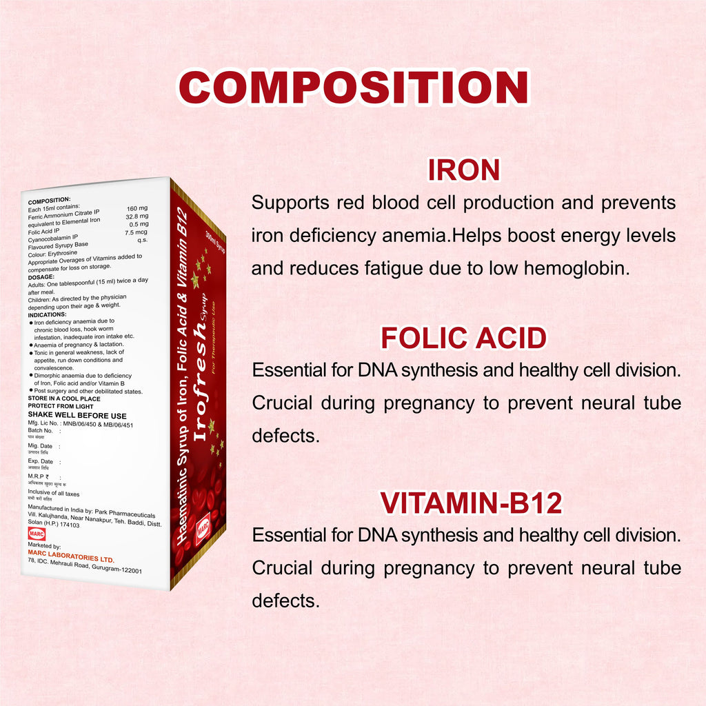 Irofresh Syrup 200ml – Best Iron Tonic with Folic Acid & Vitamin B12 for Anemia & Energy Support