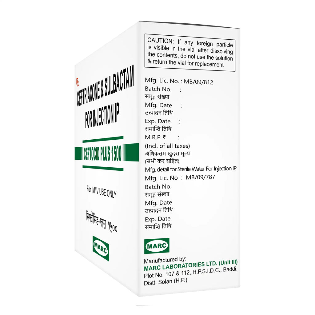 Ceftocid Plus 1500 Ceftriaxone & Sulbactam Injection – Broad-Spectrum Hospital Antibiotic