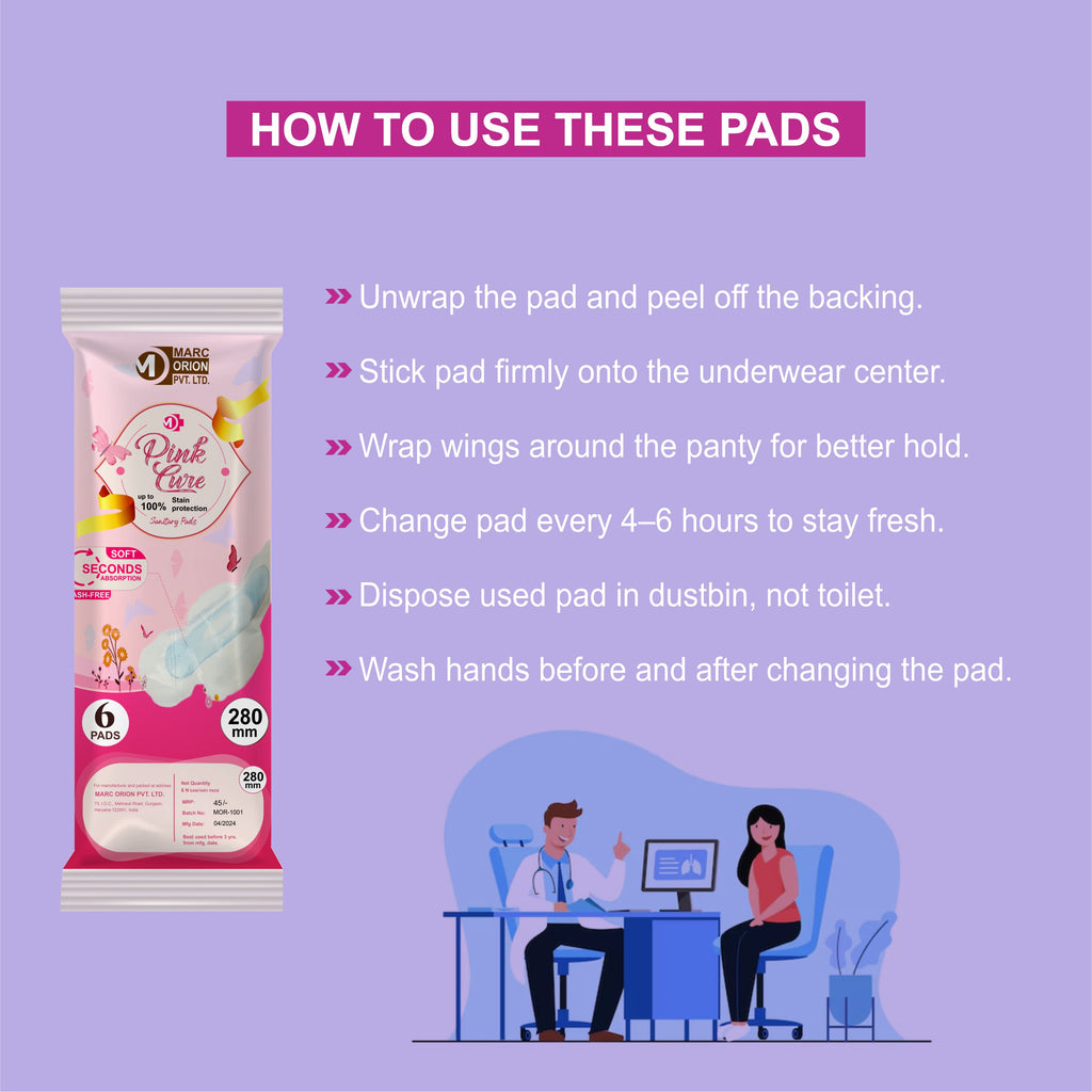 Pink Cure Sanitary Pads 280mm – Extra Length Pads for Heavy Flow & Overnight Protection