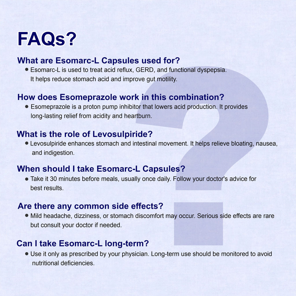 Esomarc-L Esomeprazole & Levosulpiride Capsule – Acidity, Nausea & Slow Digestion Relief