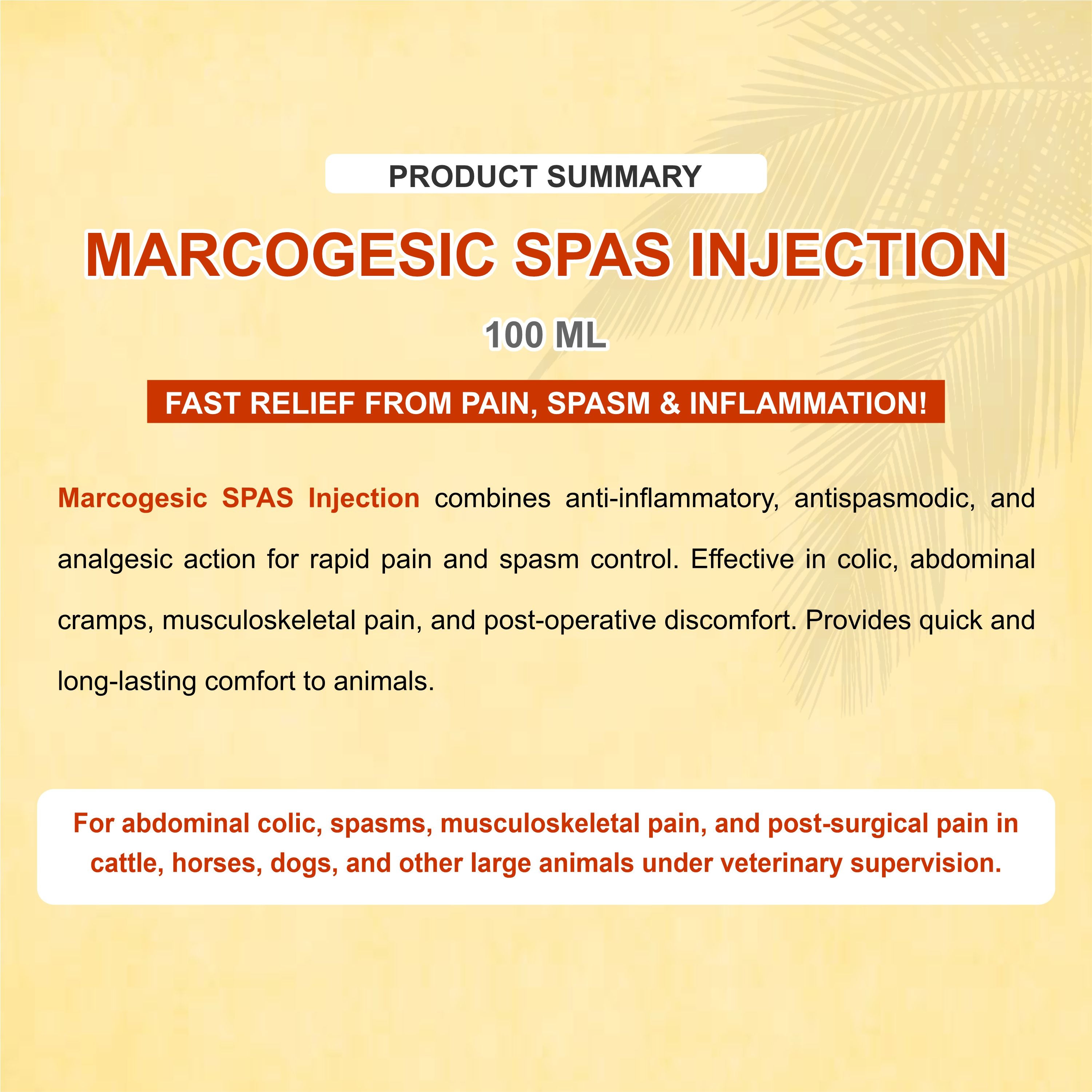 Marcogesic Spas Injection 30ml - Powerful Veterinary Muscle Relaxant & Pain Reliever (Pack of 2)