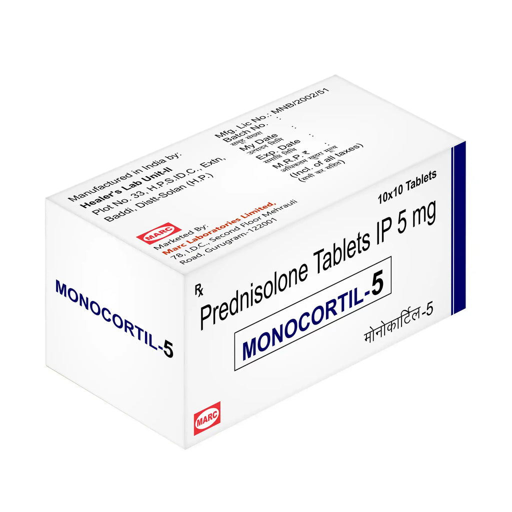 Monocortil-Prednisolone 5mg Tablet: Helps Reduce swelling, Inflammation, Allergic Reactions, autoimmune diseases, asthma flare-ups, inflammatory bowel diseases, and various skin conditions