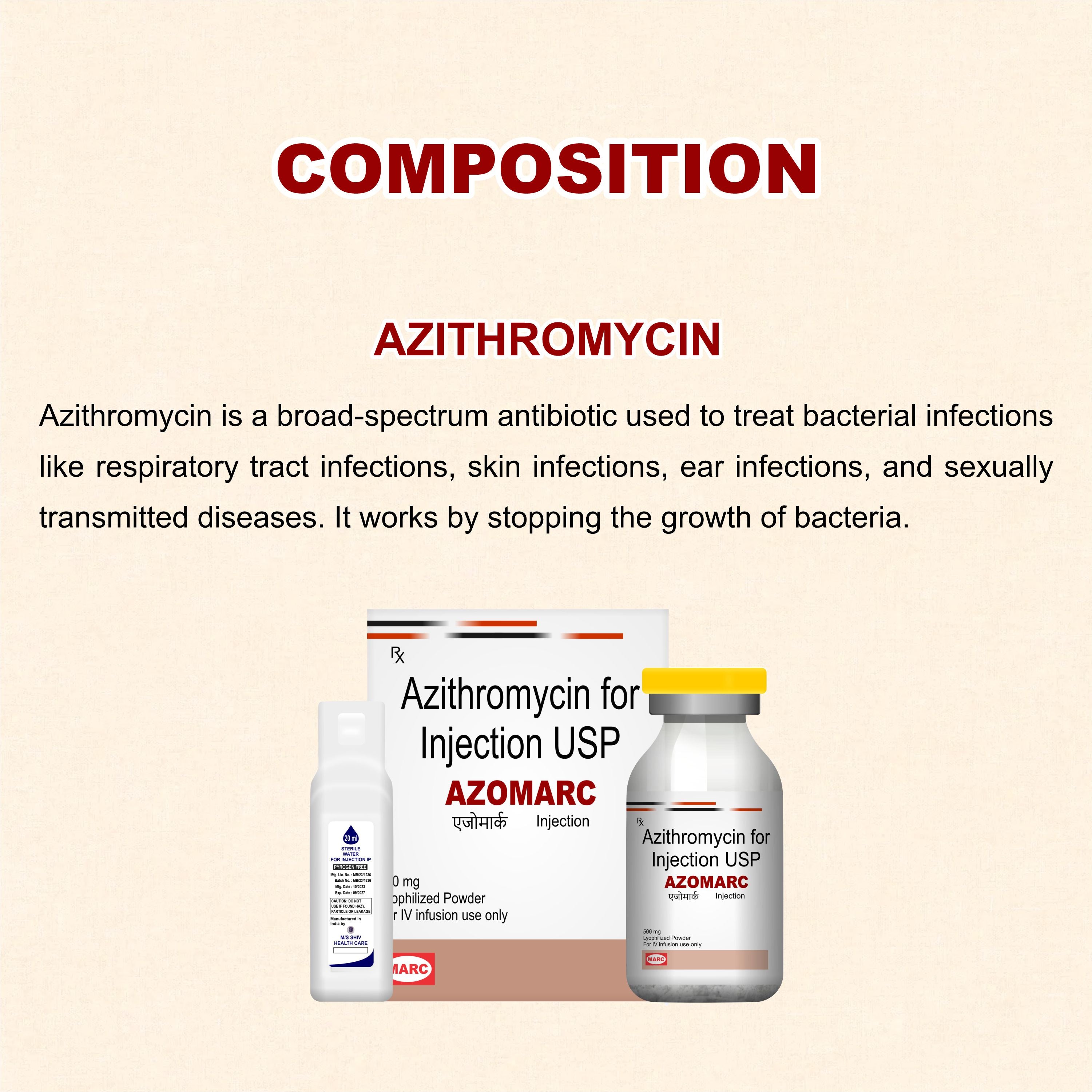 Azomarc Injection (Azithromycin) – Fast-Acting IV Antibiotic for Serious Infections(Pack of 2)