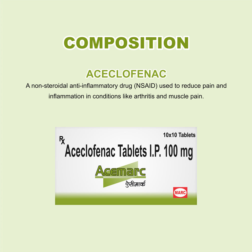 Acemarc I.P 100mg Tablet – Powerful Relief from Pain & Inflammation(1Box)